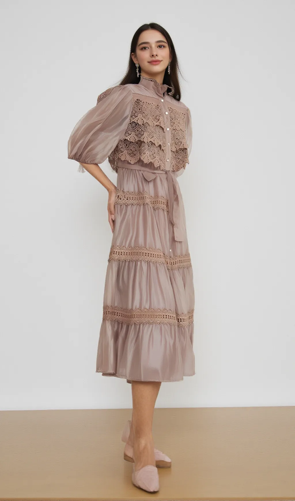Inès lace cut-out tiered midi dress