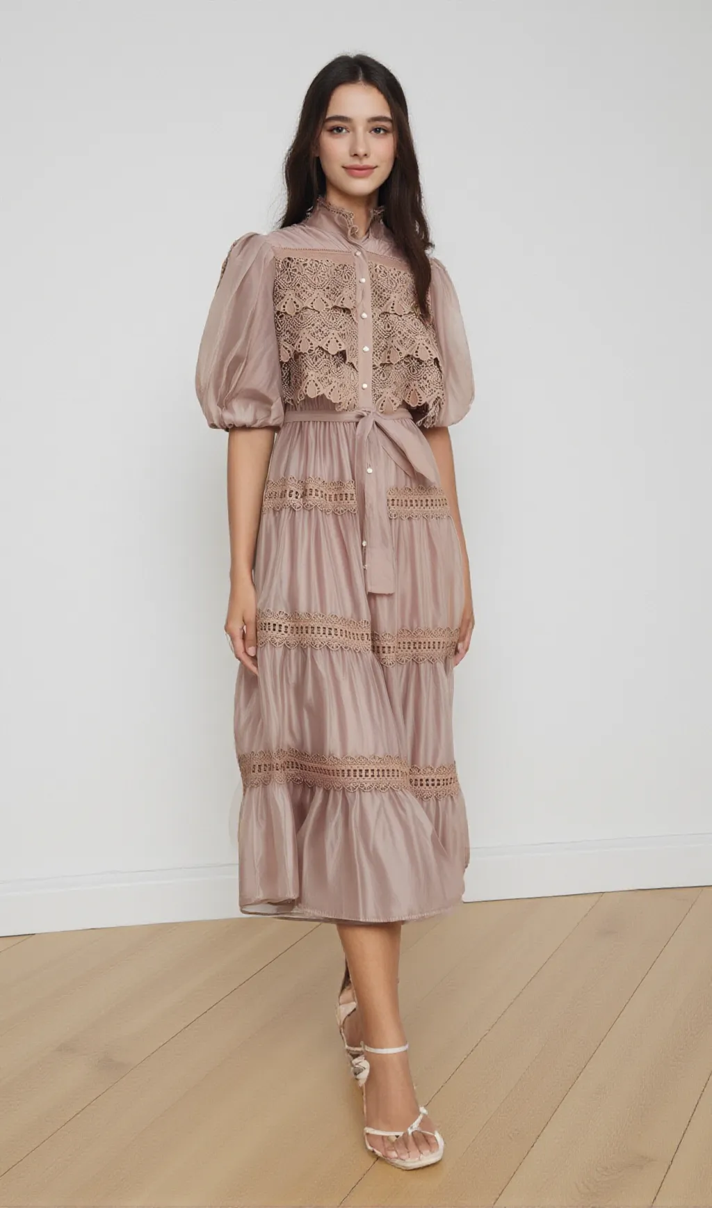 Inès lace cut-out tiered midi dress