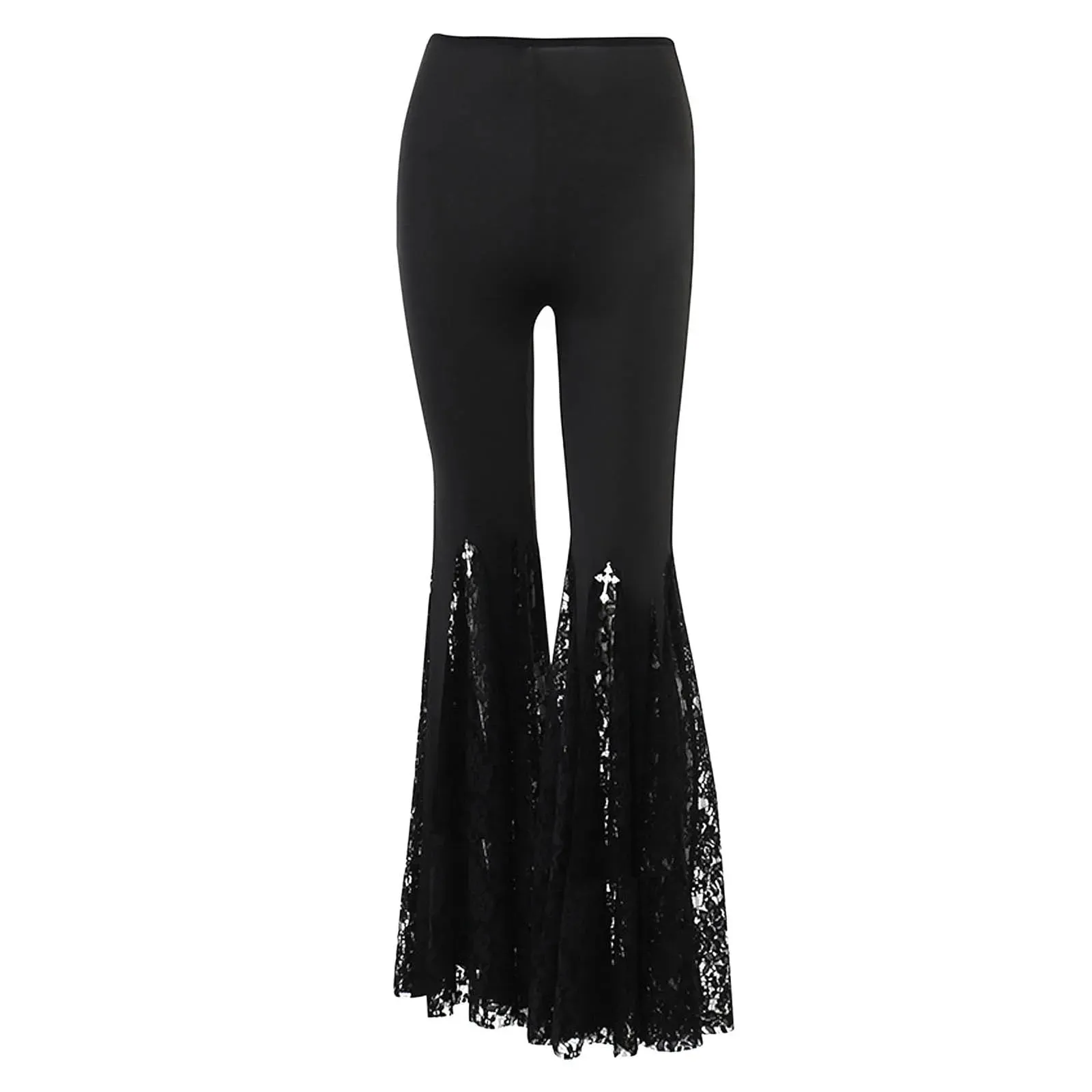 InsGoth Black Lace Patchwork High Waist Flare Pants - Vintage Gothic Vibes