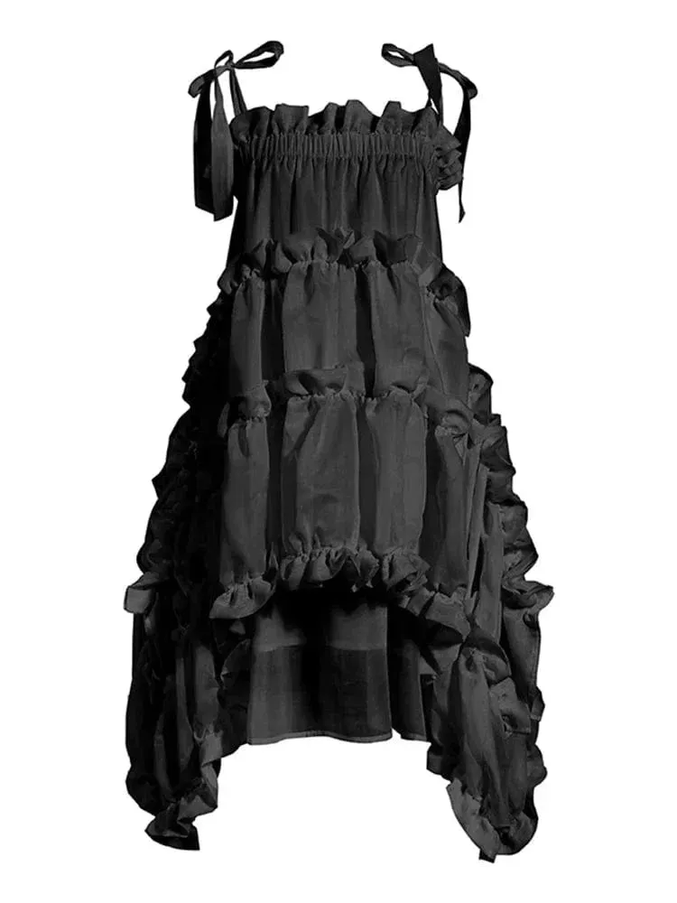 Irregular Ruffles Spaghetti Strap Dress