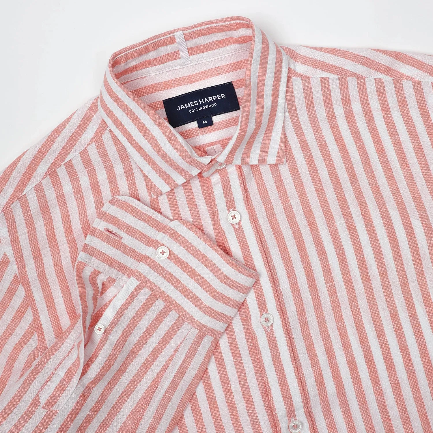JAMES HARPER LINEN COTTON BLEND EVEN STRIPE L/S SHIRT JHS558