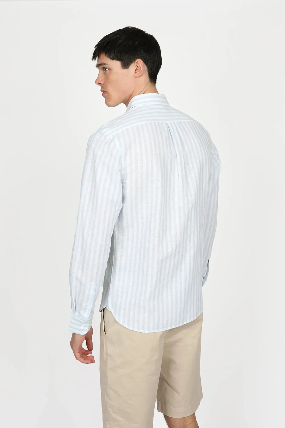 JAMES HARPER LINEN COTTON BLEND EVEN STRIPE L/S SHIRT JHS558