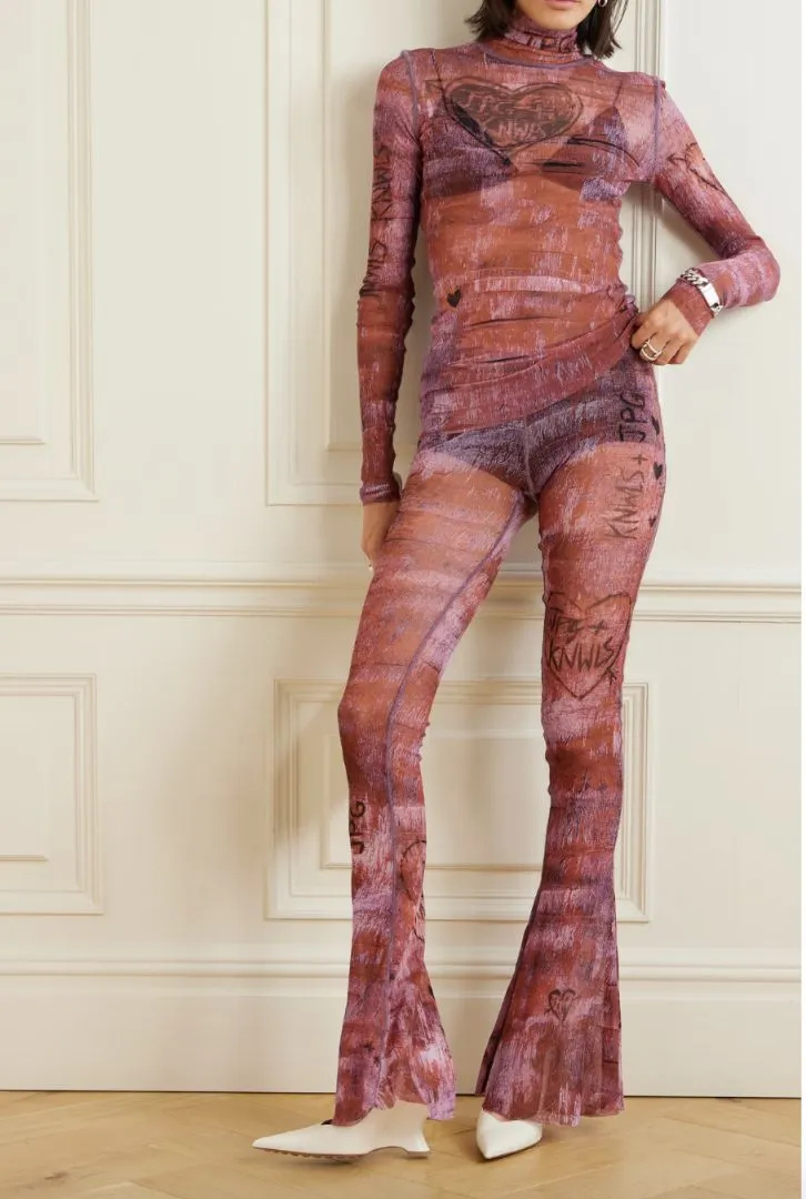 Jean Paul Gaultier   KNWLS printed mesh flared pants