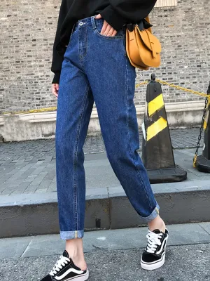 Jeans for Women High Waist Casual Black Streetwear Denim Pants Beige Blue