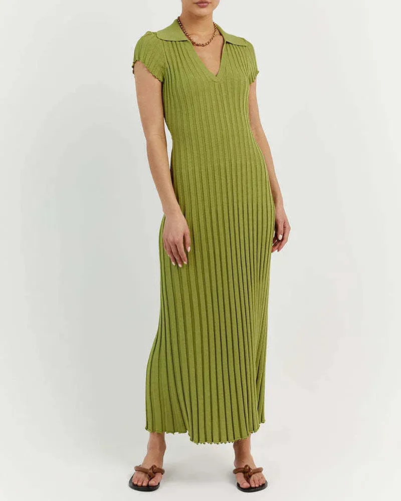 Jelena - Casual knit dress with pointed neckline