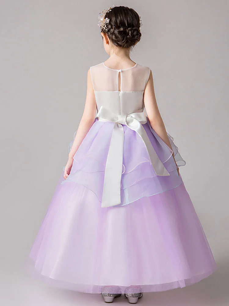 Jewel Neck Sleeveless Flowers Kids Party Dresses