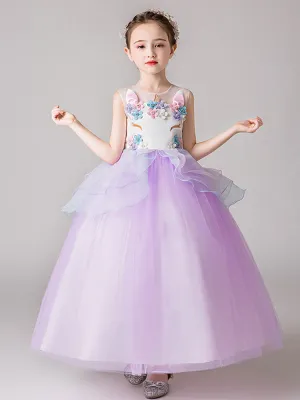 Jewel Neck Sleeveless Flowers Kids Party Dresses