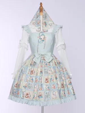 JSK Sheep Bird Cake Print Light Blue Sweet Lolita Dress Polyester Sleeveless Sweet Lolita Dress