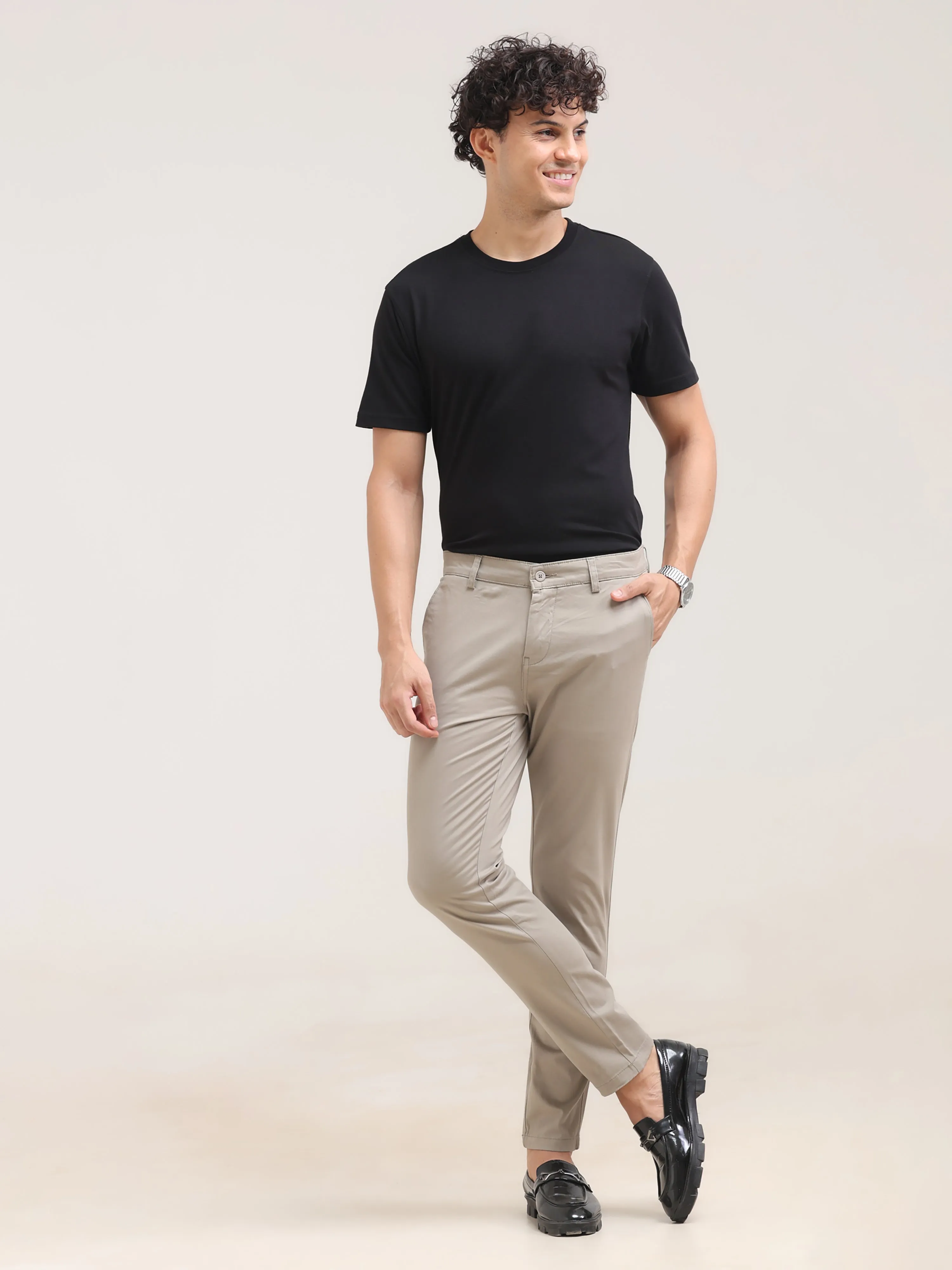Khaki Ankle Fit Cotton Pant