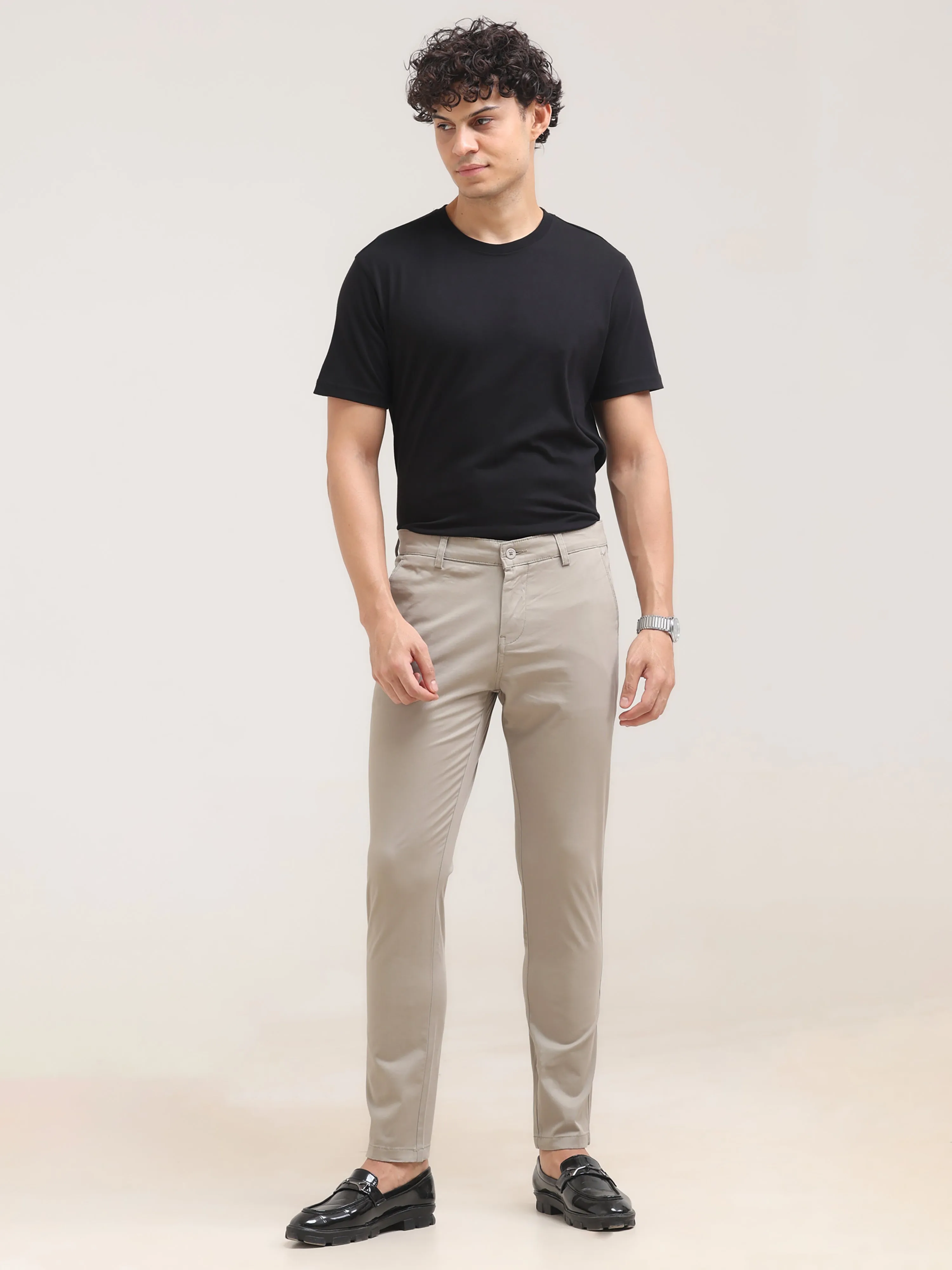 Khaki Ankle Fit Cotton Pant