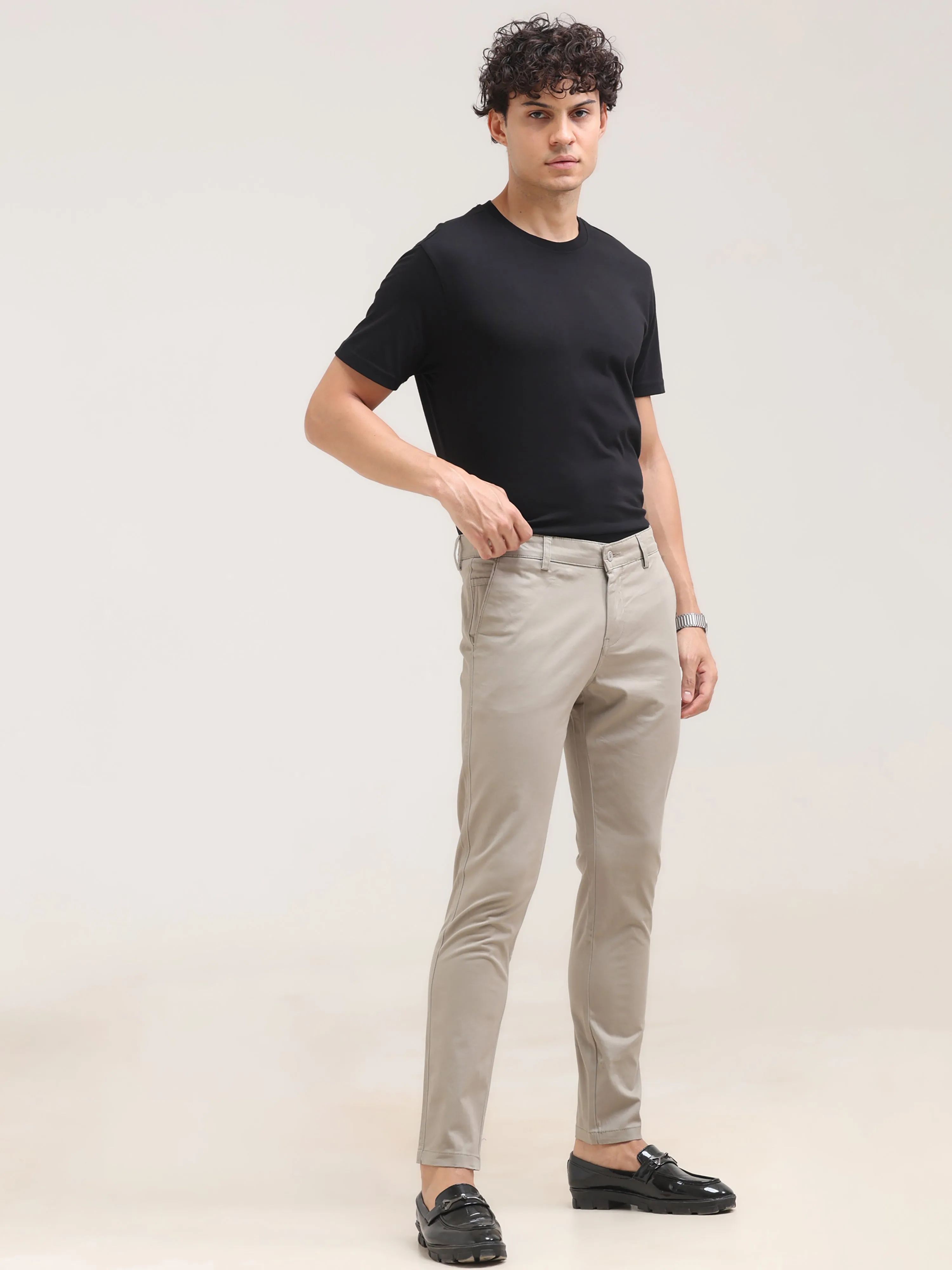 Khaki Ankle Fit Cotton Pant