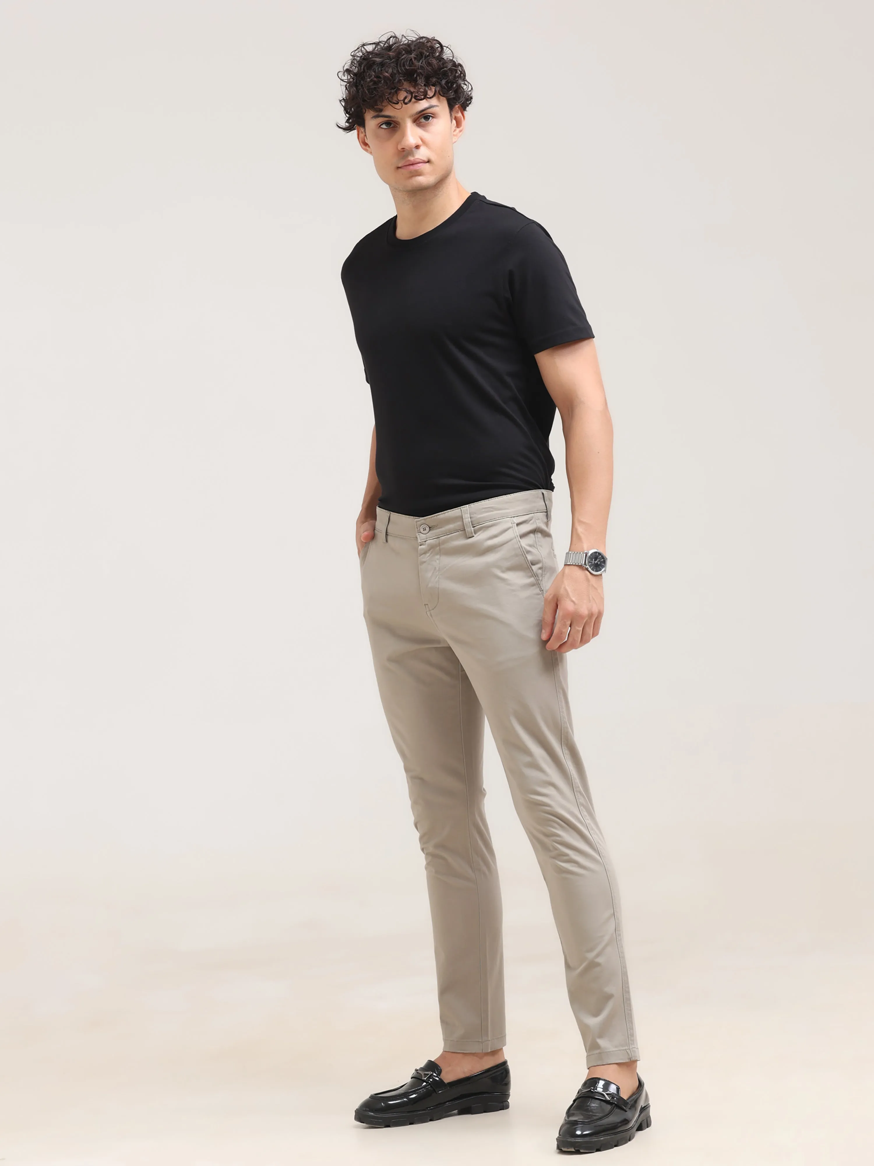 Khaki Ankle Fit Cotton Pant