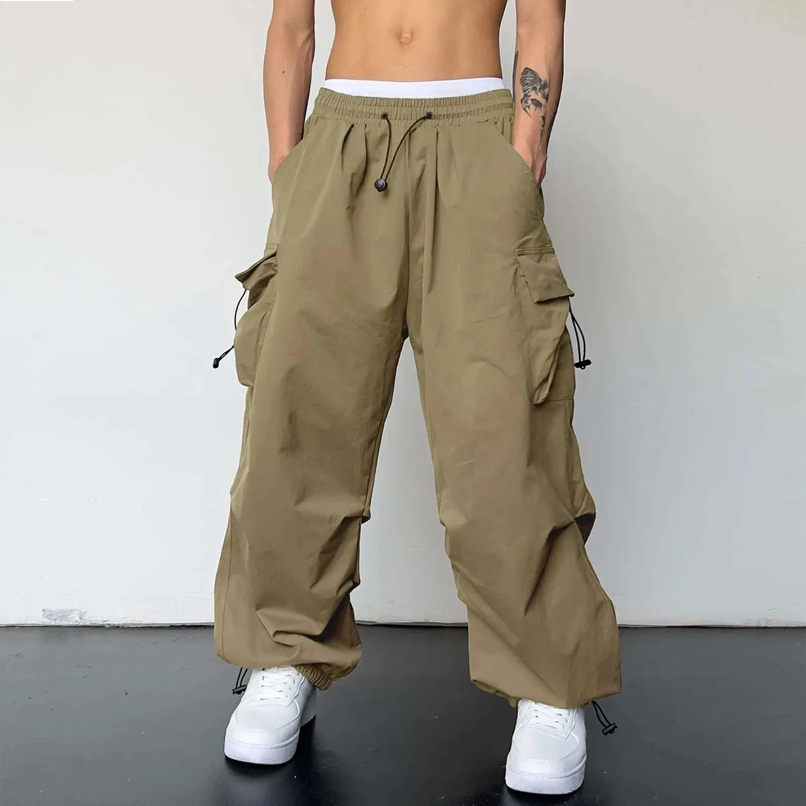 Khaki Parachute Pants Men