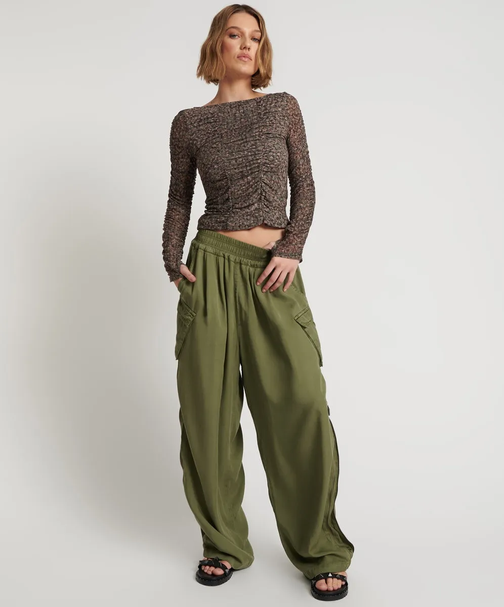 Khaki Tencel Parachute Pants