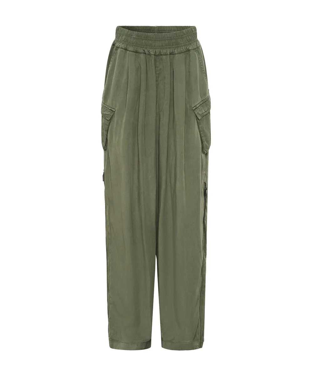 Khaki Tencel Parachute Pants