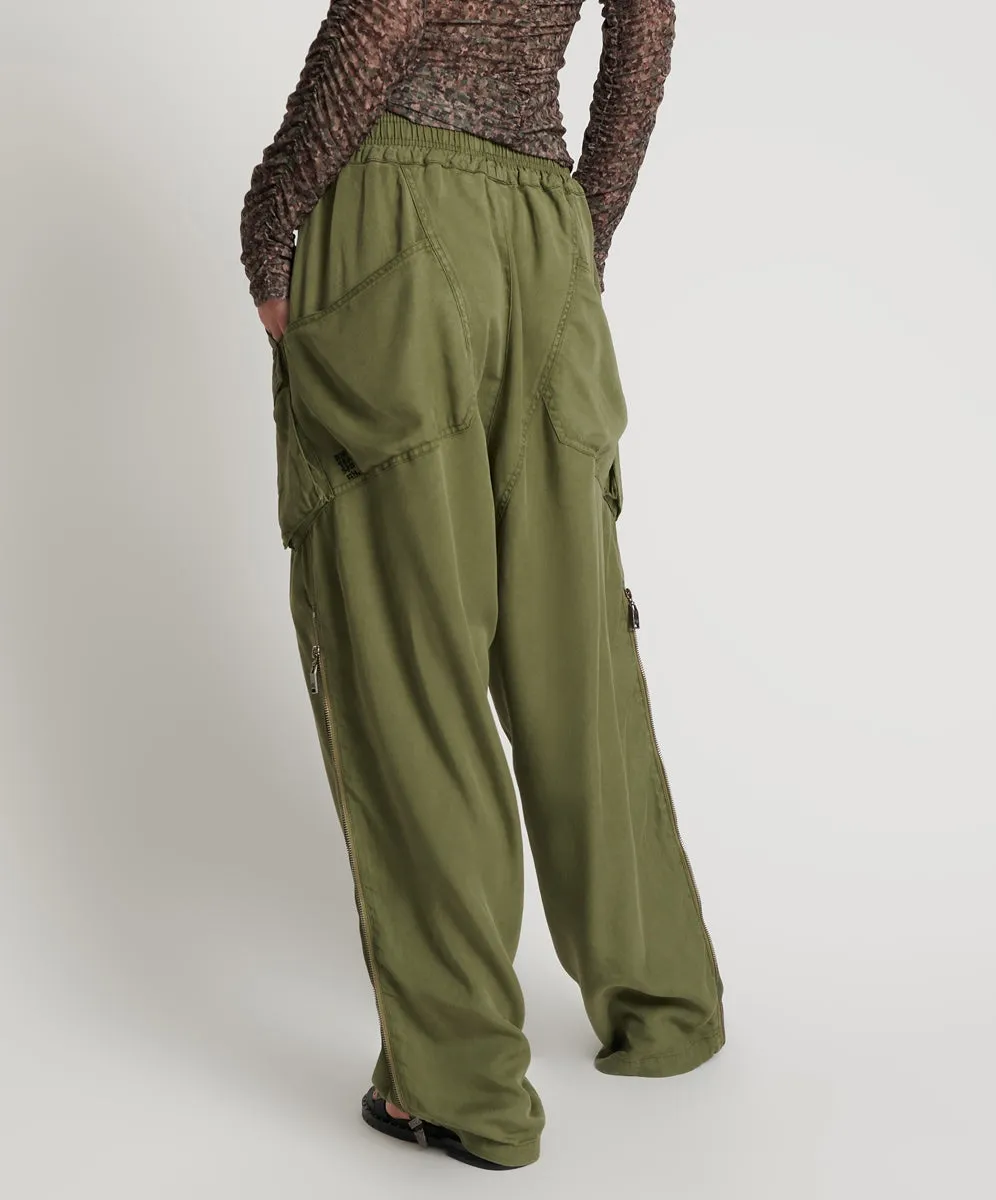 Khaki Tencel Parachute Pants