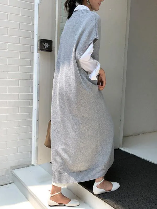Knitting Loose V-Neck Sleeveless Long Dress