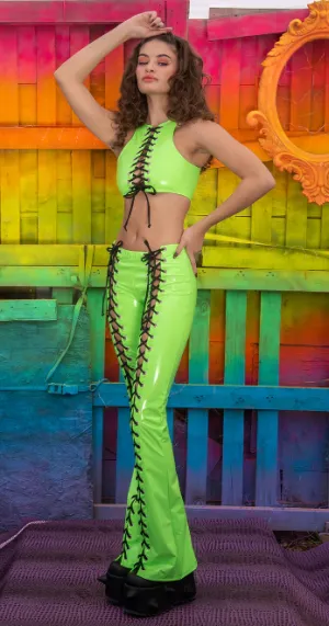 Lace-Up Flared Pants - Lime FE254