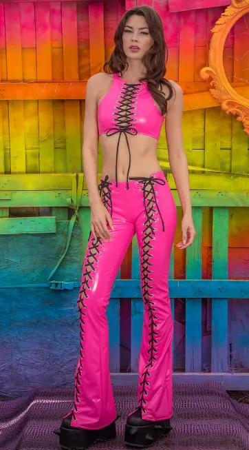 Lace-Up Flared Pants - Lime FE254