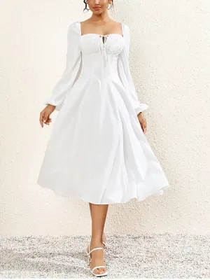 Lantern Sleeves Corset Lace Up Ruched Dress