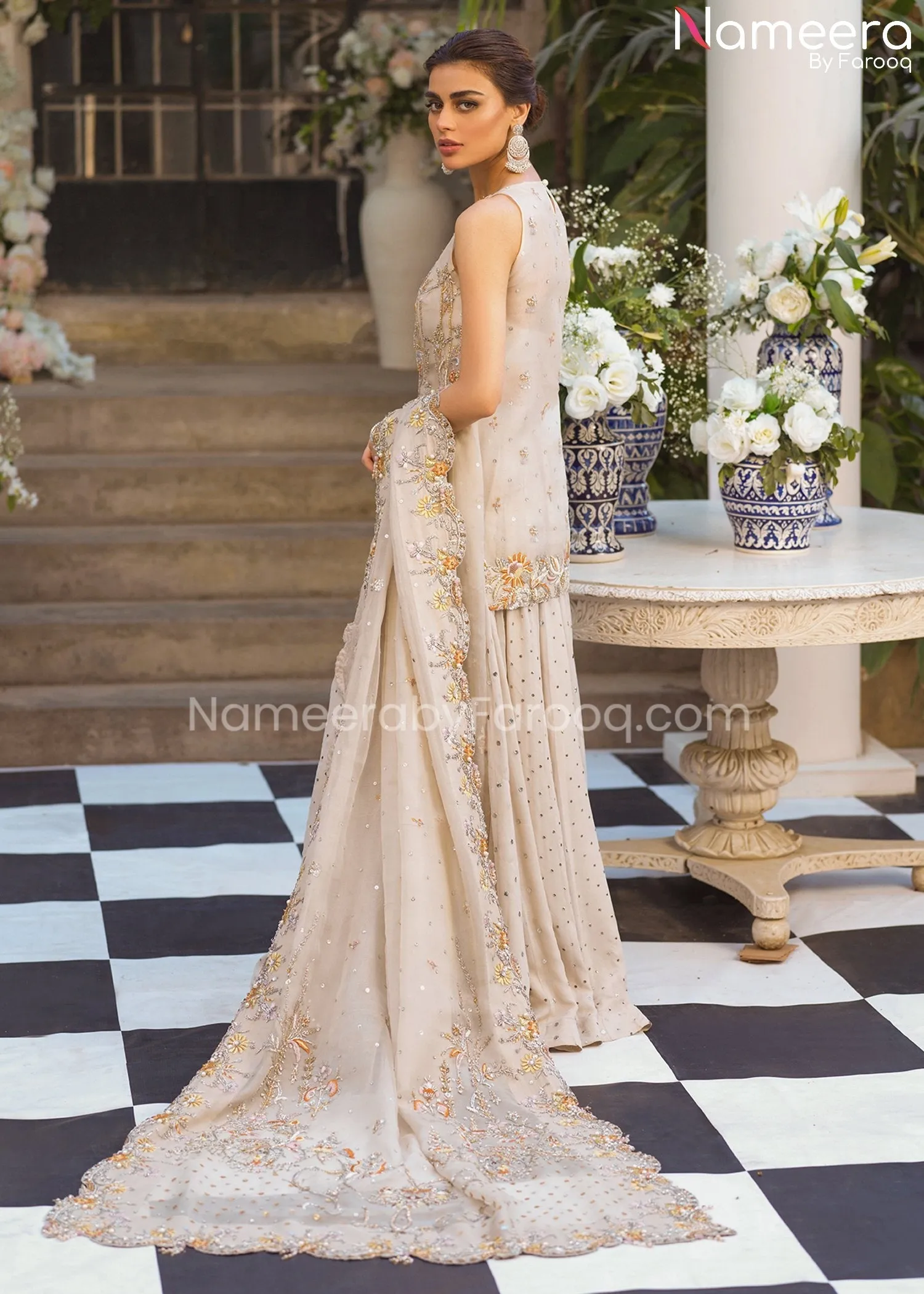 Latest Pakistani Bridal Sharara Kameez Suit #BS520