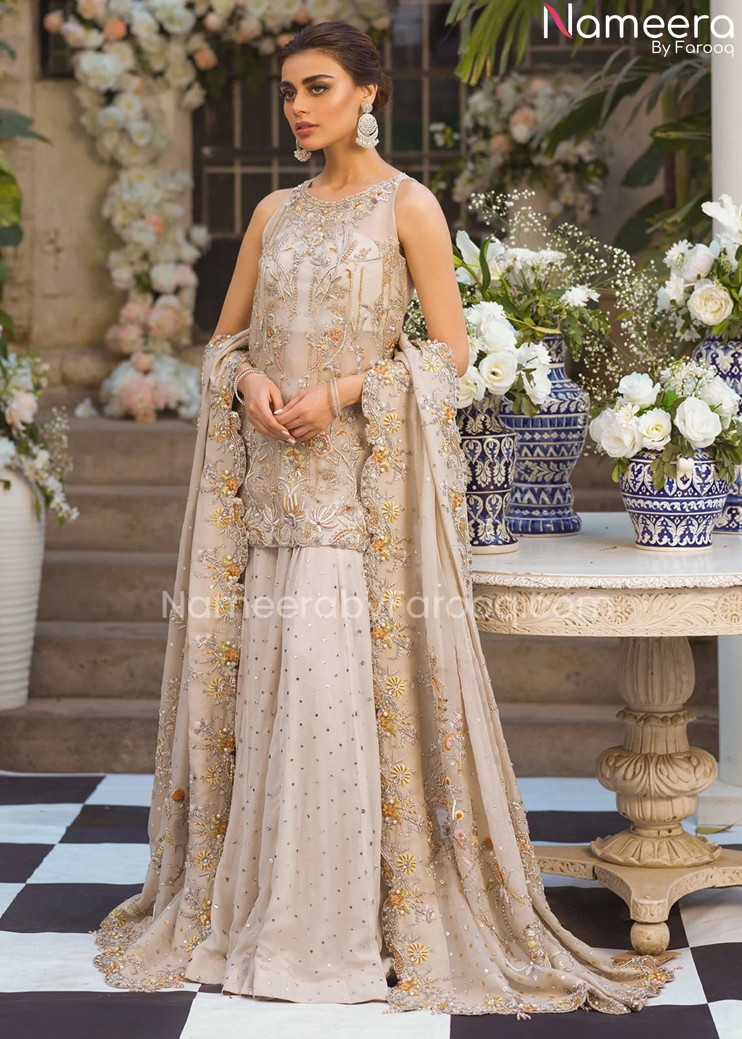 Latest Pakistani Bridal Sharara Kameez Suit #BS520