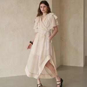Layered Sleeve Wave Wide Silk Jumpsuit