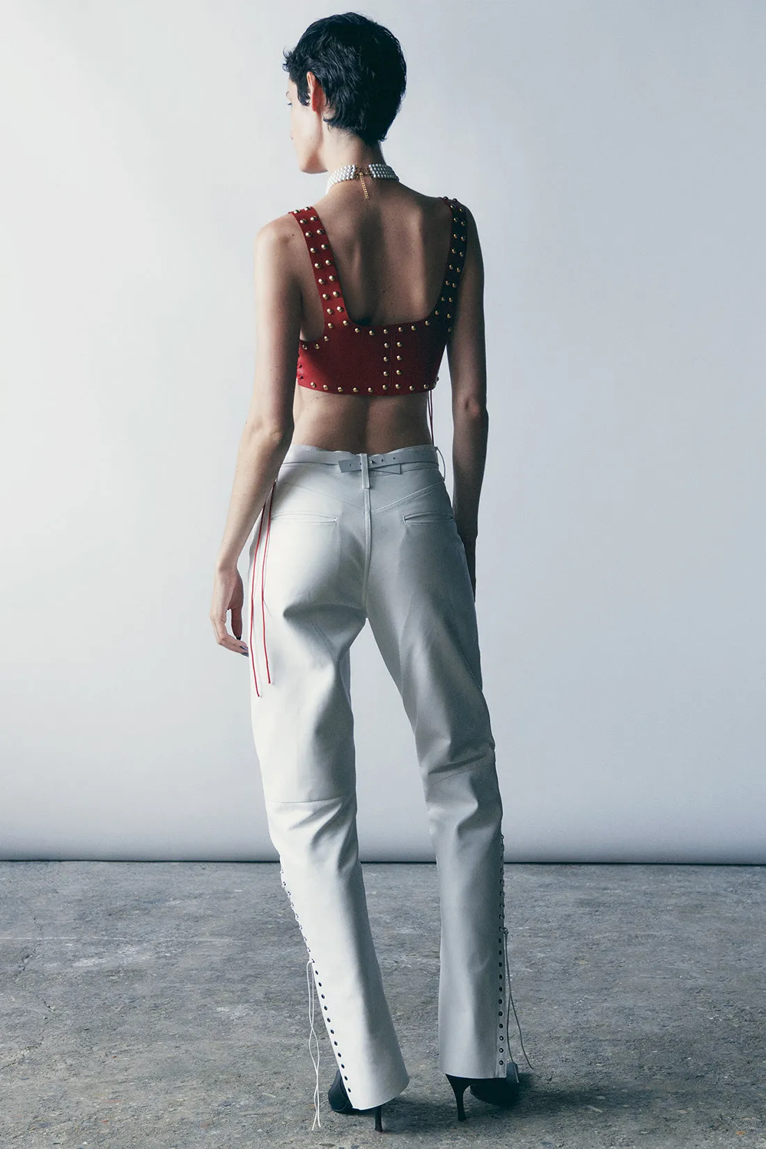 Leather Biker Pants in Off White