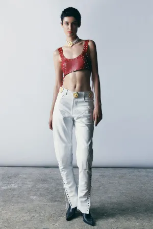 Leather Biker Pants in Off White