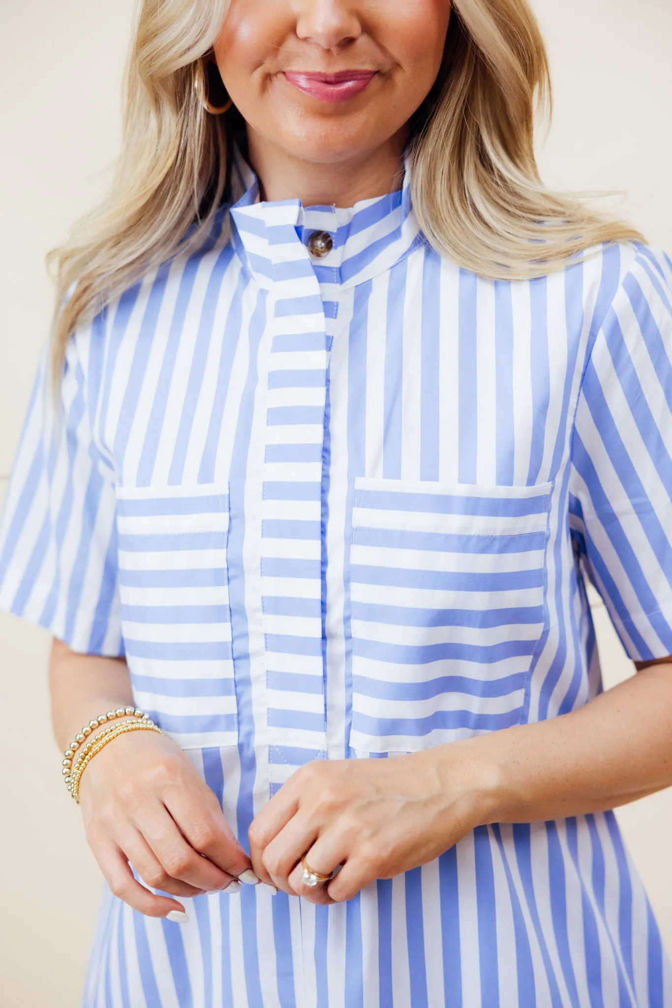 Light Blue Striped Shift Dress