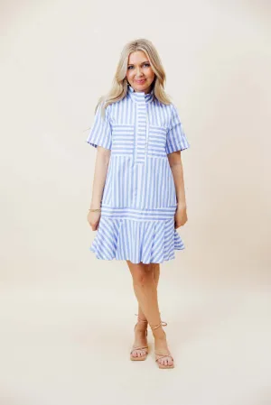 Light Blue Striped Shift Dress