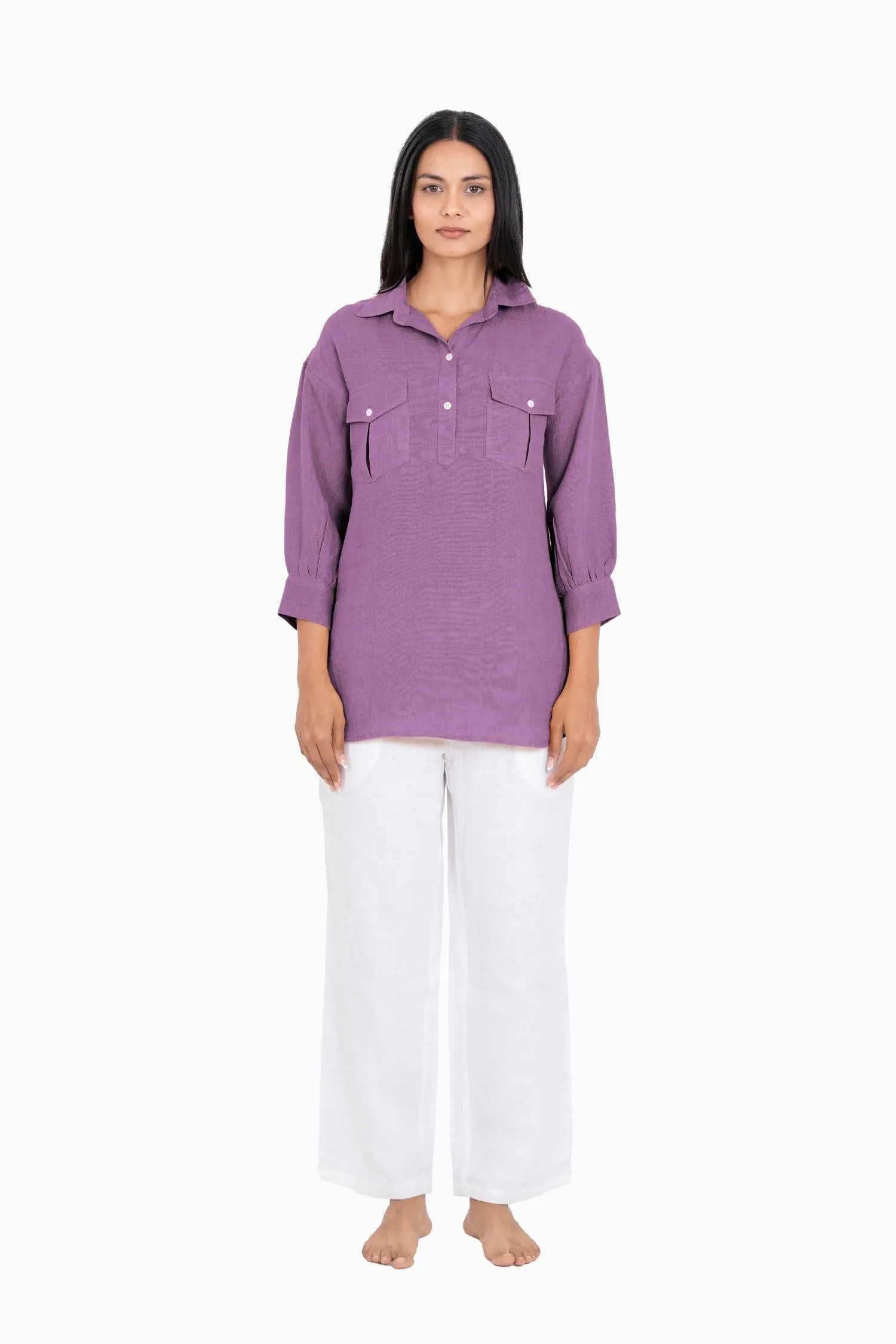 Linen Adele Shirt-Misty Lilac