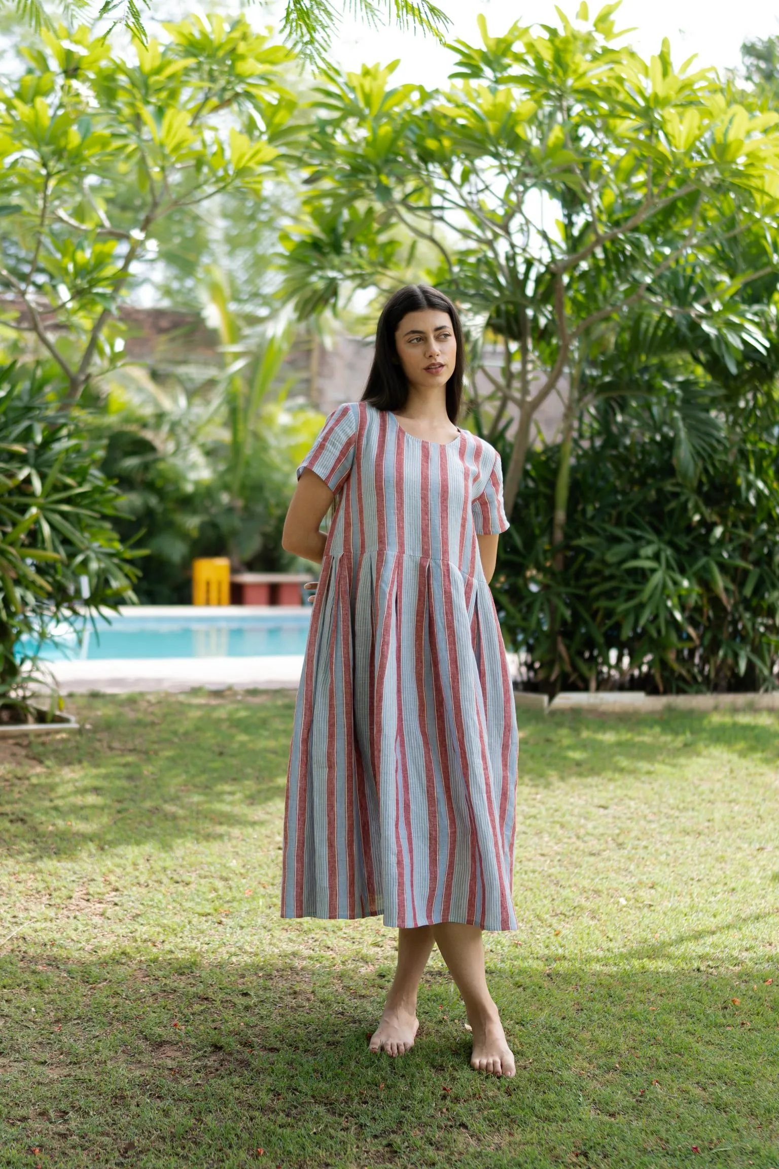 Linen Anya Dress-Vern Green