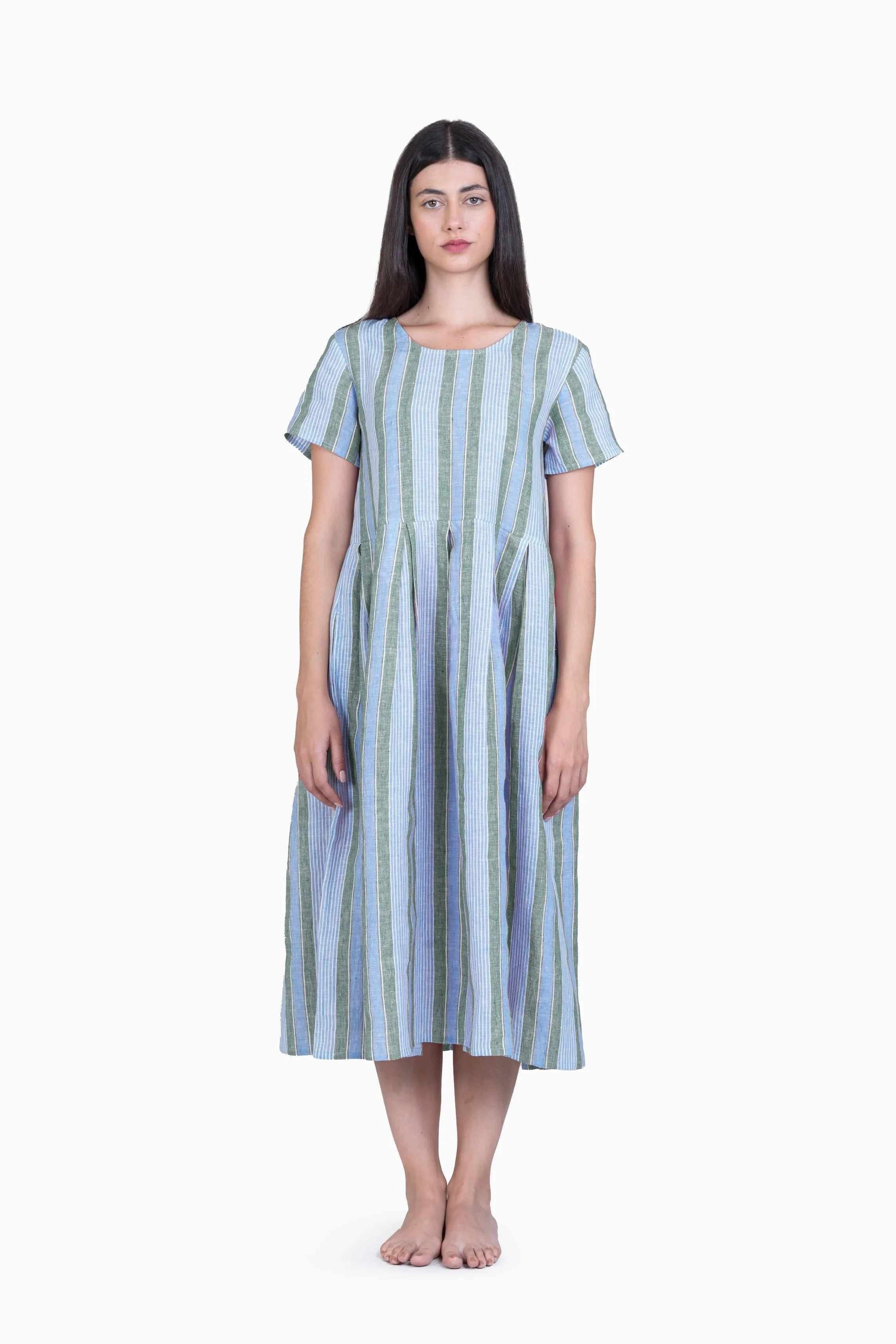 Linen Anya Dress-Vern Green