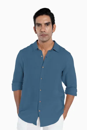 Linen Arlo Shirt-Pacific Blue