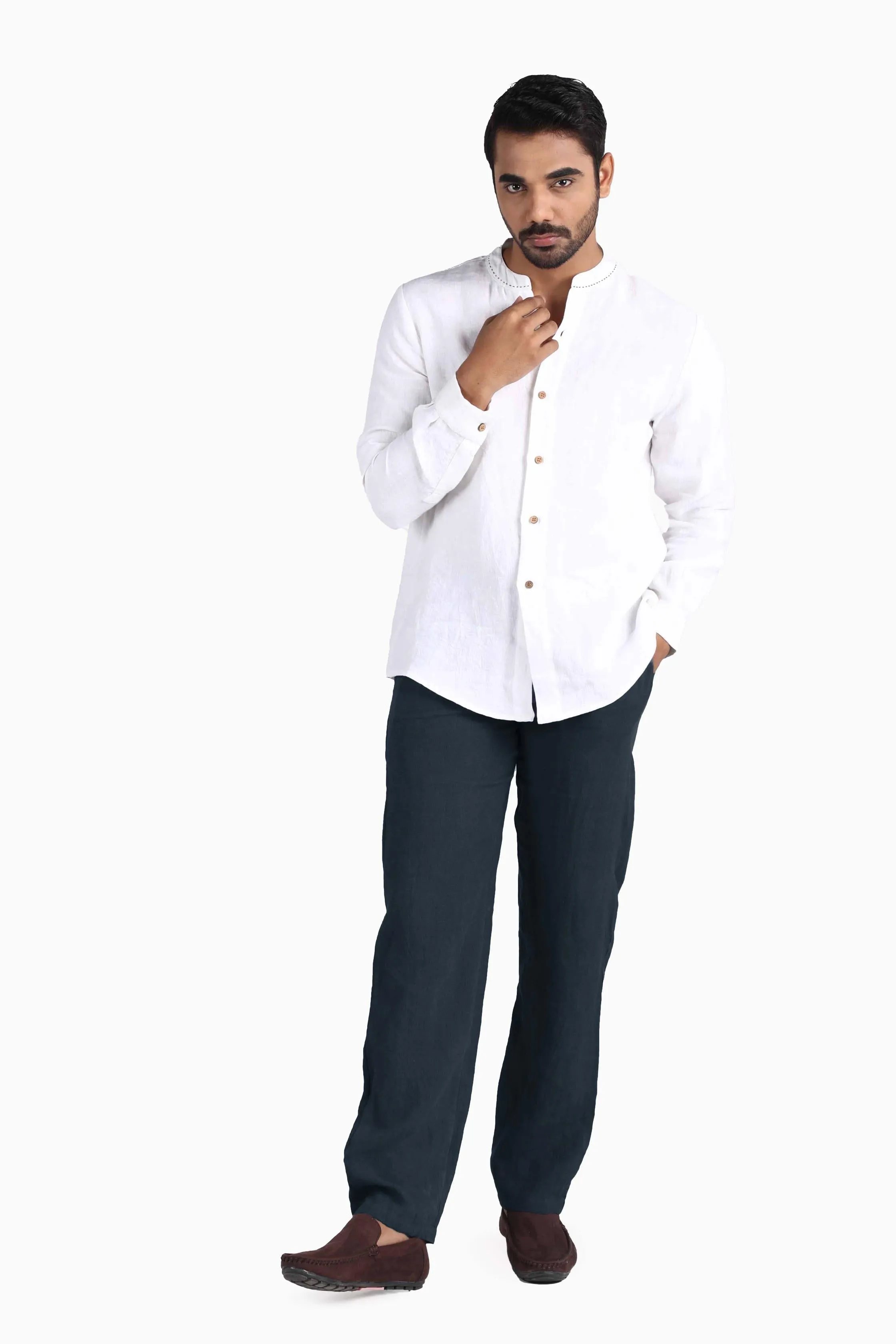 Linen Drake Shirt-Sunburnt Yellow