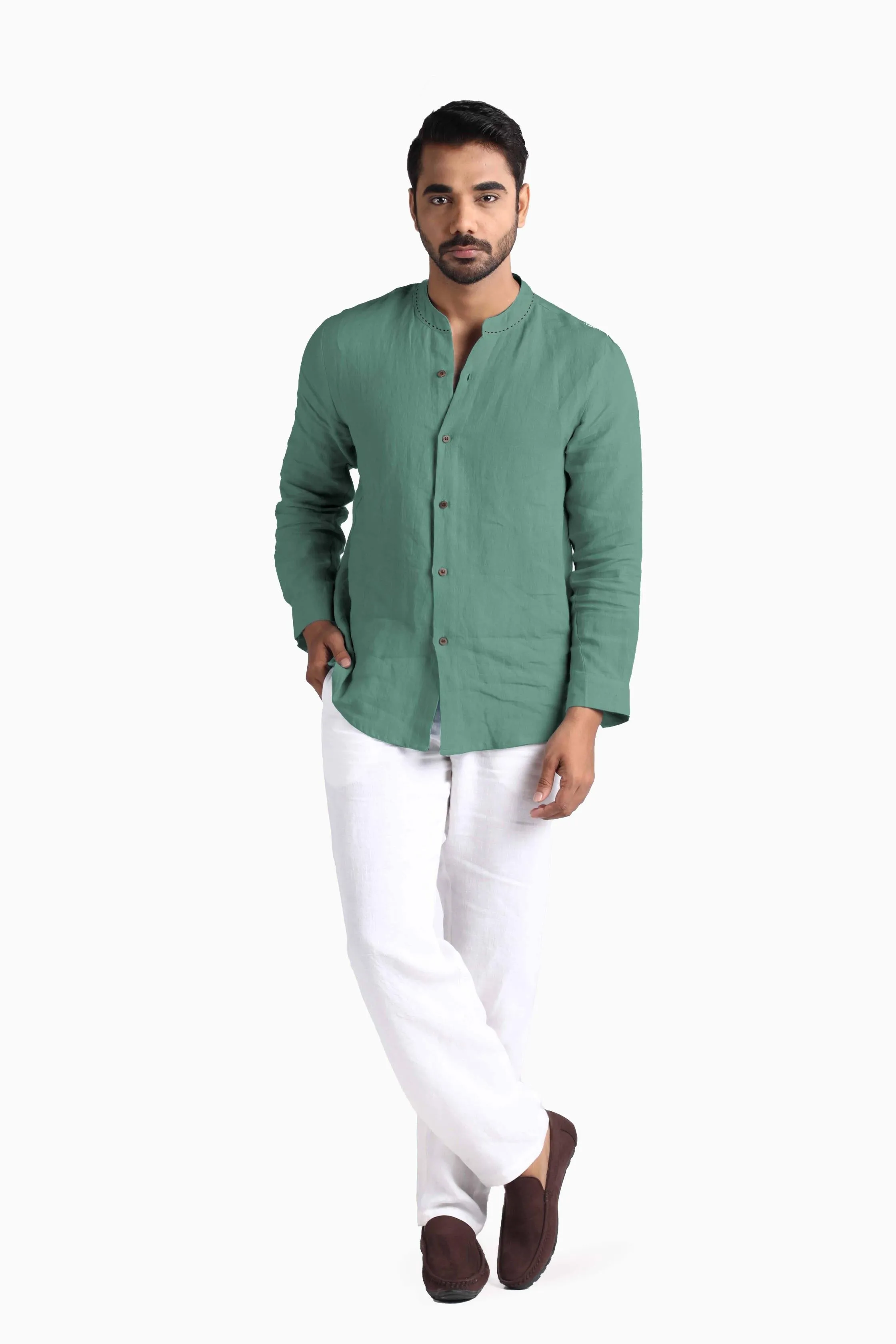 Linen Drake Shirt-Sunburnt Yellow