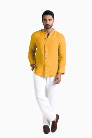 Linen Drake Shirt-Sunburnt Yellow