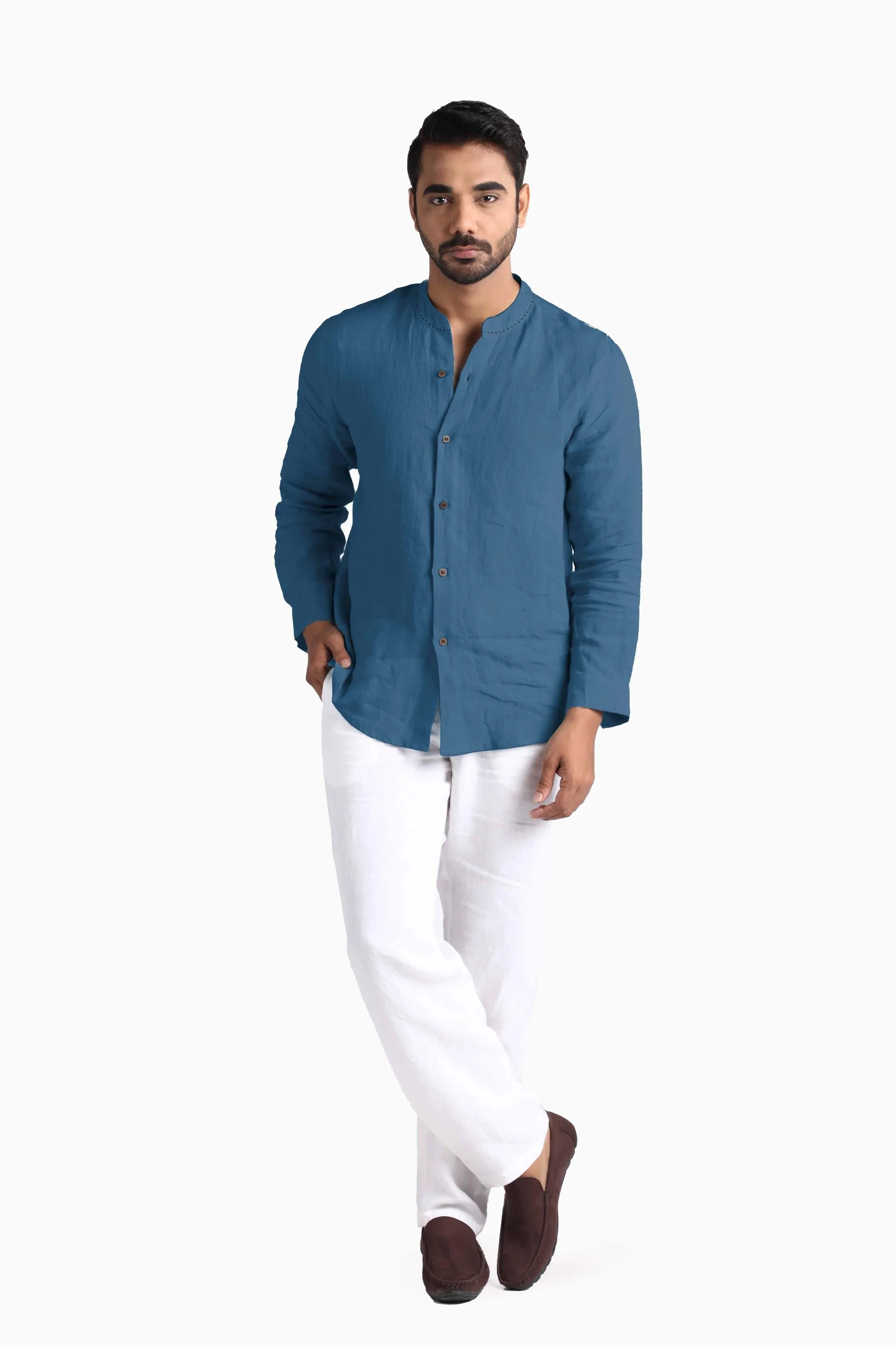 Linen Drake Shirt-Sunburnt Yellow