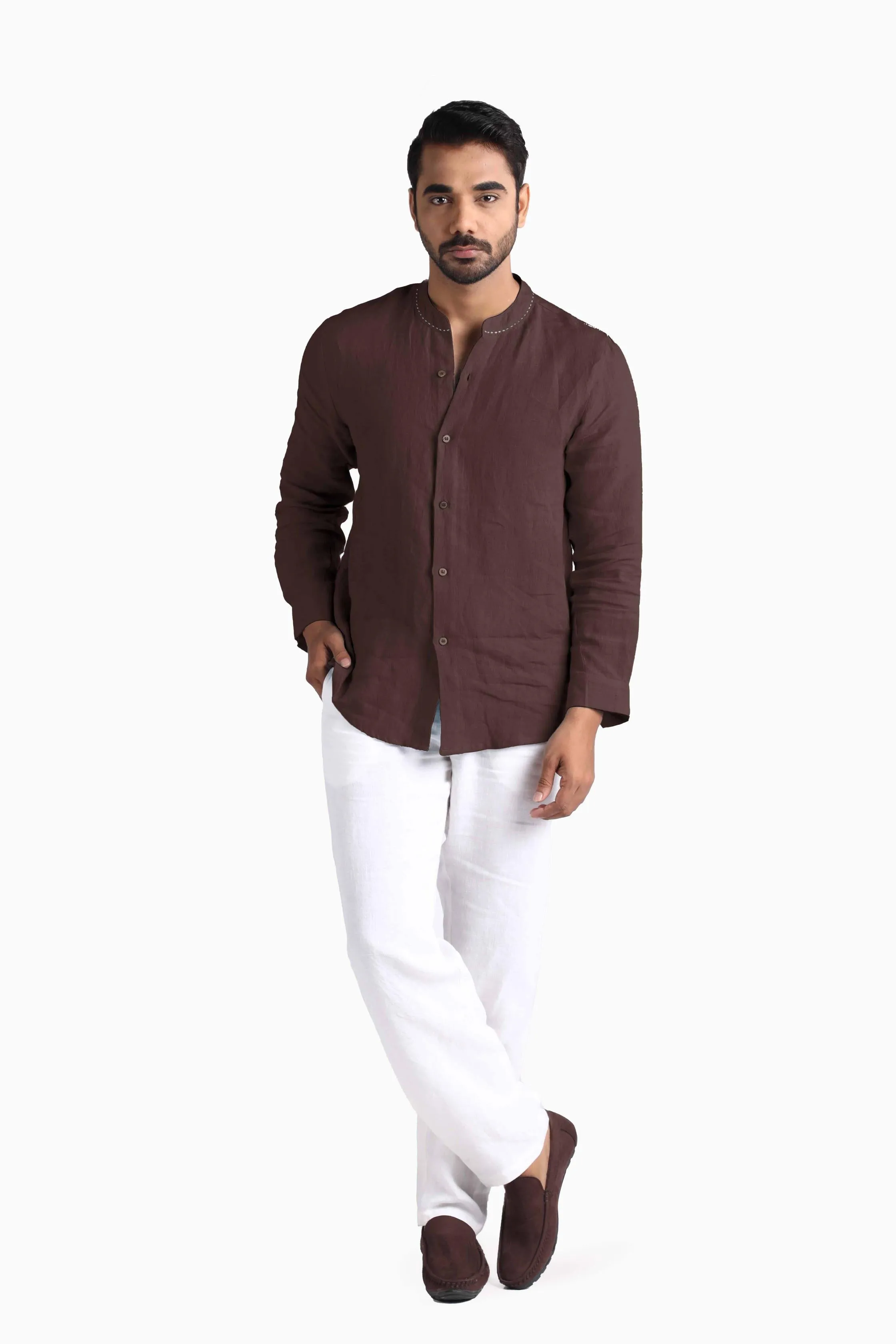 Linen Drake Shirt-Sunburnt Yellow