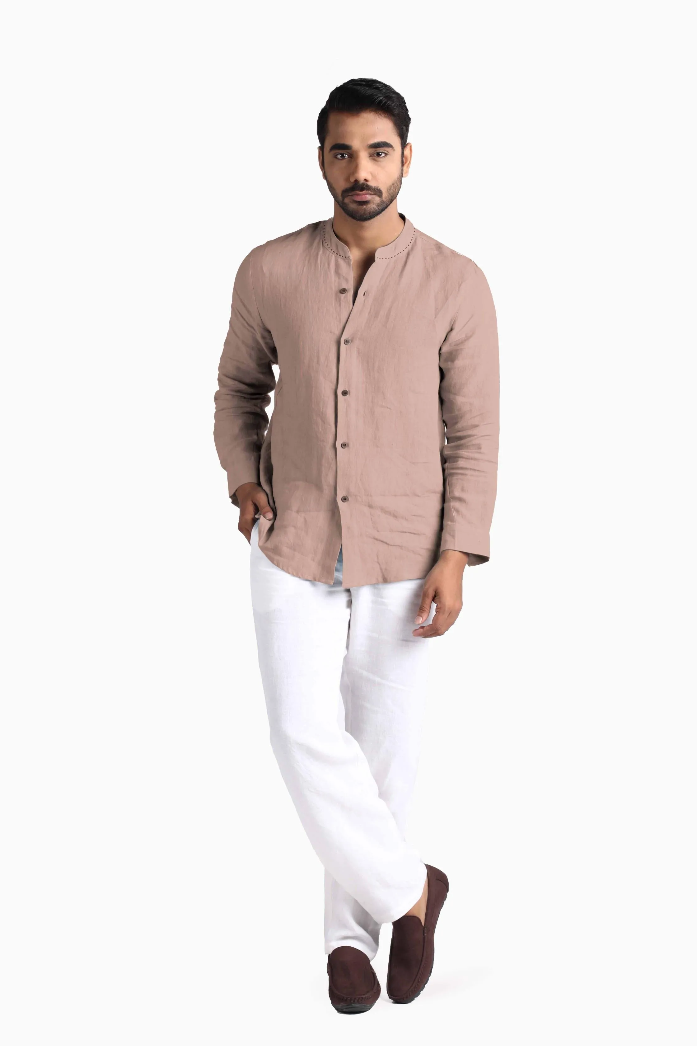 Linen Drake Shirt-Sunburnt Yellow