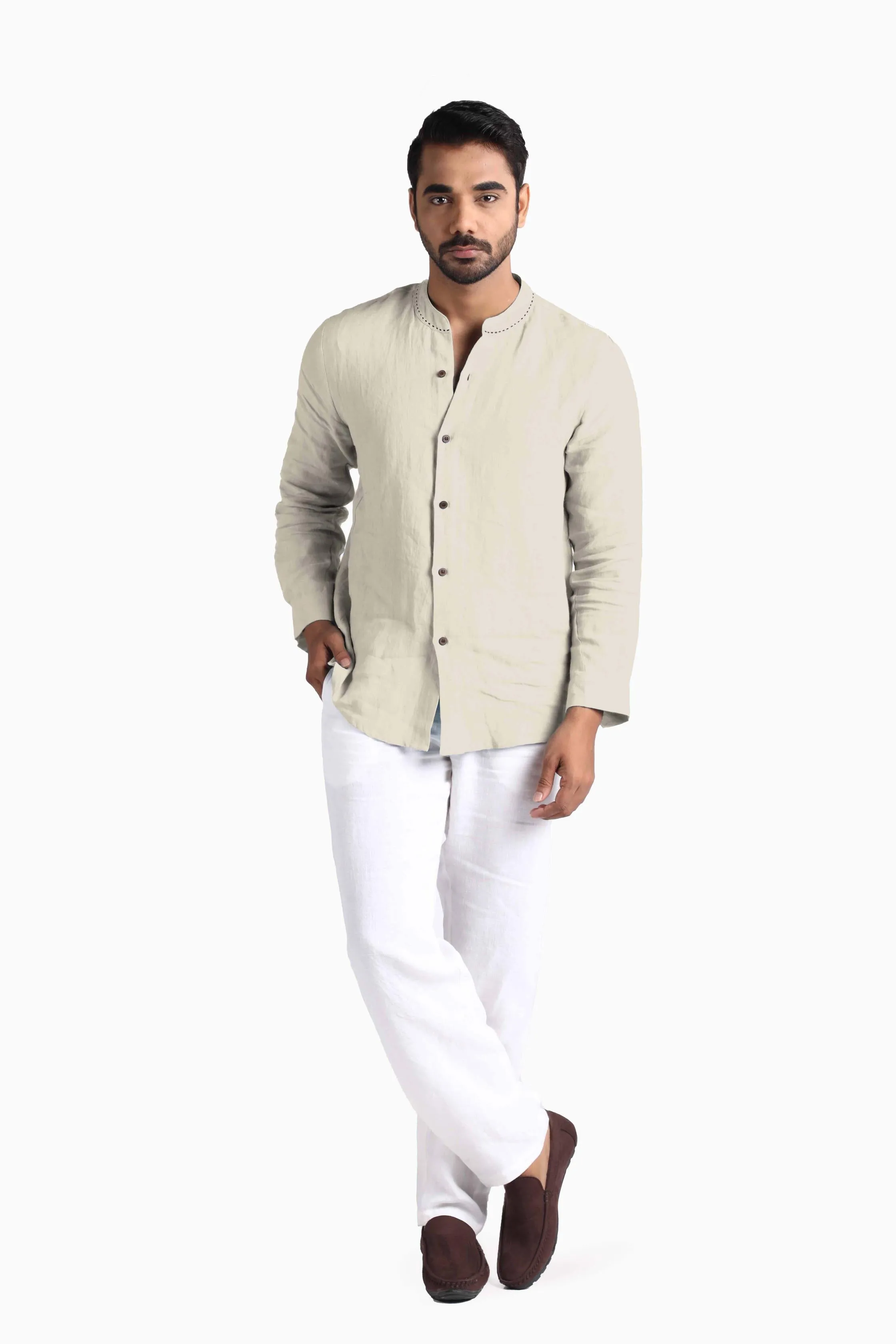 Linen Drake Shirt-Sunburnt Yellow