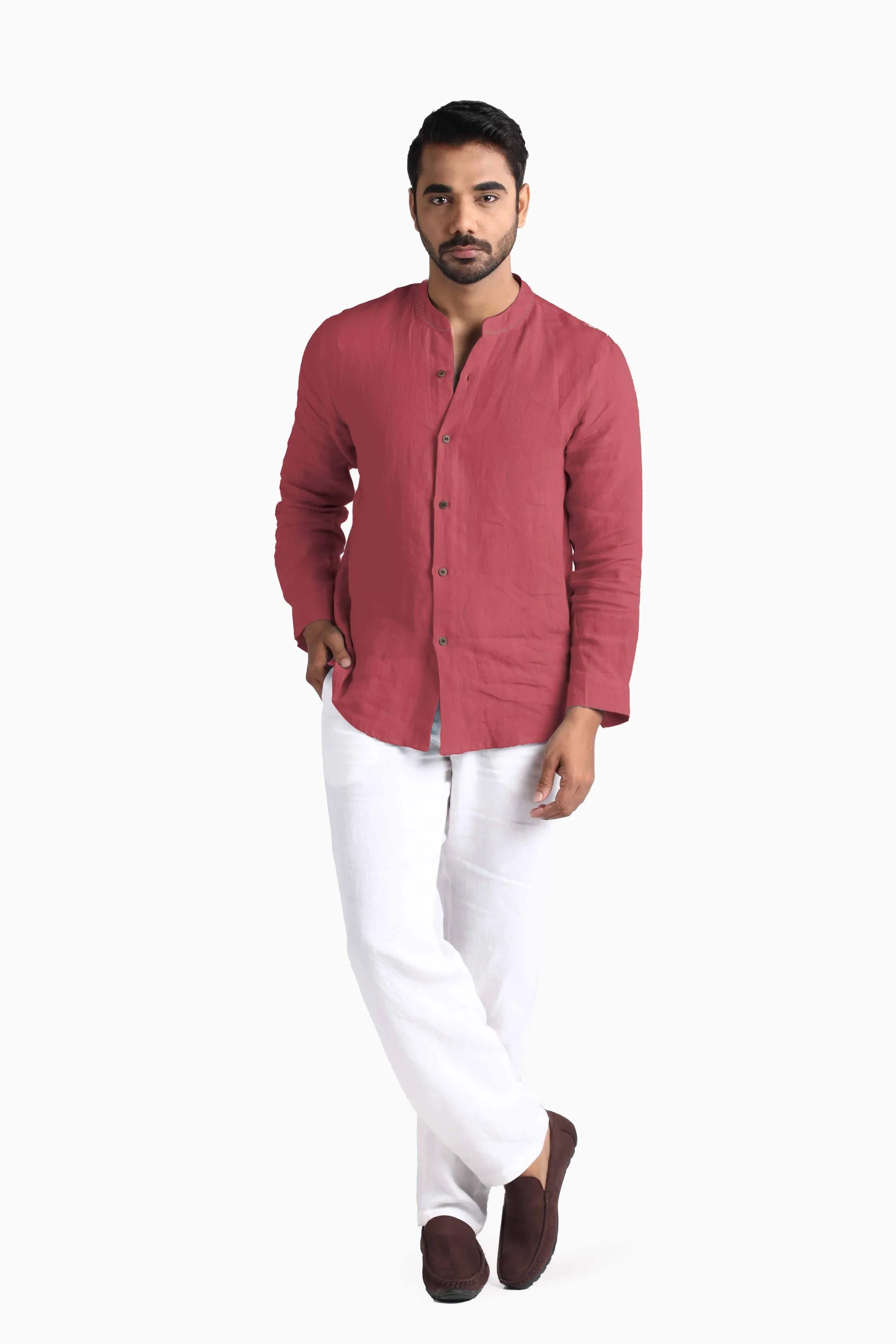 Linen Drake Shirt-Sunburnt Yellow