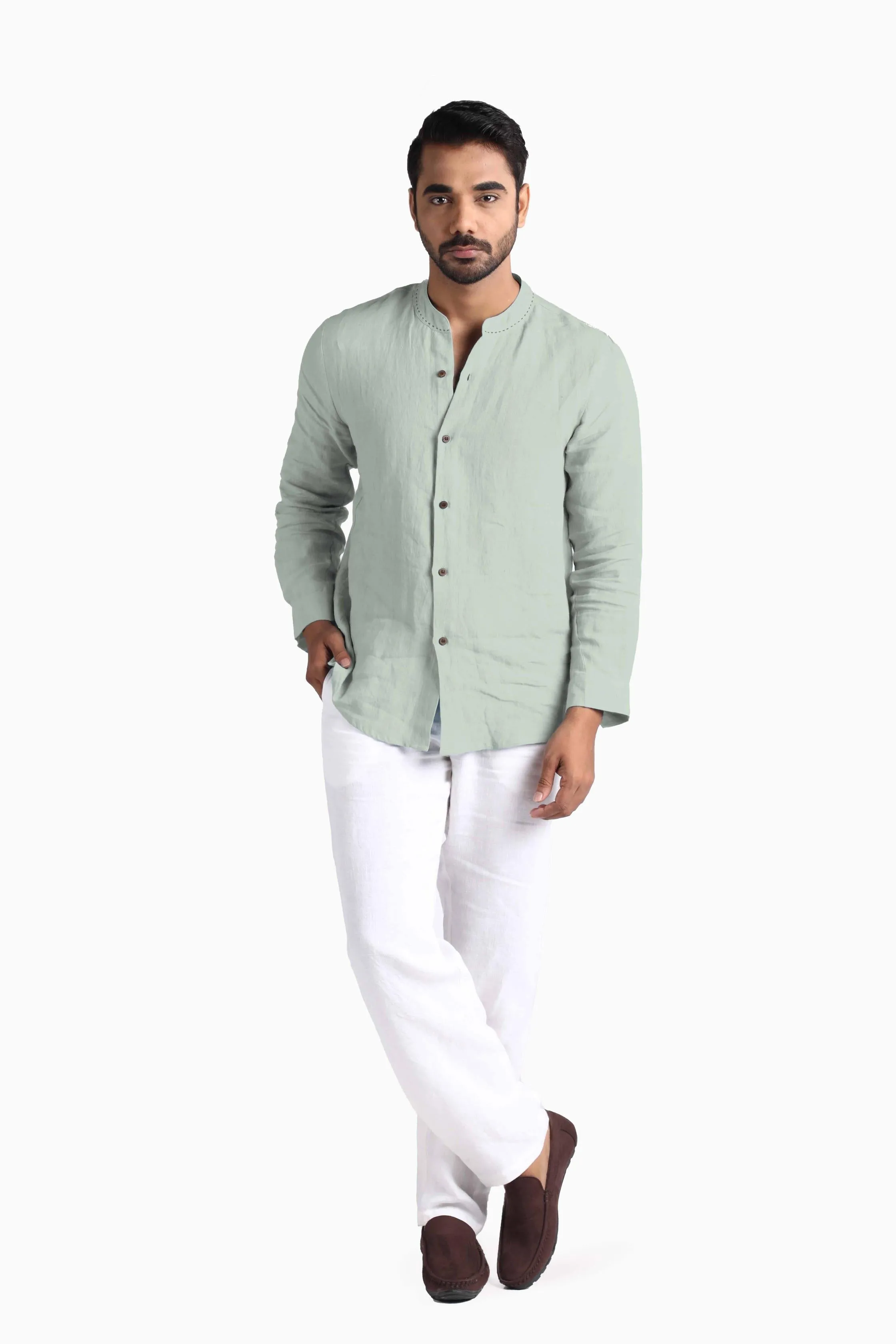 Linen Drake Shirt-Sunburnt Yellow