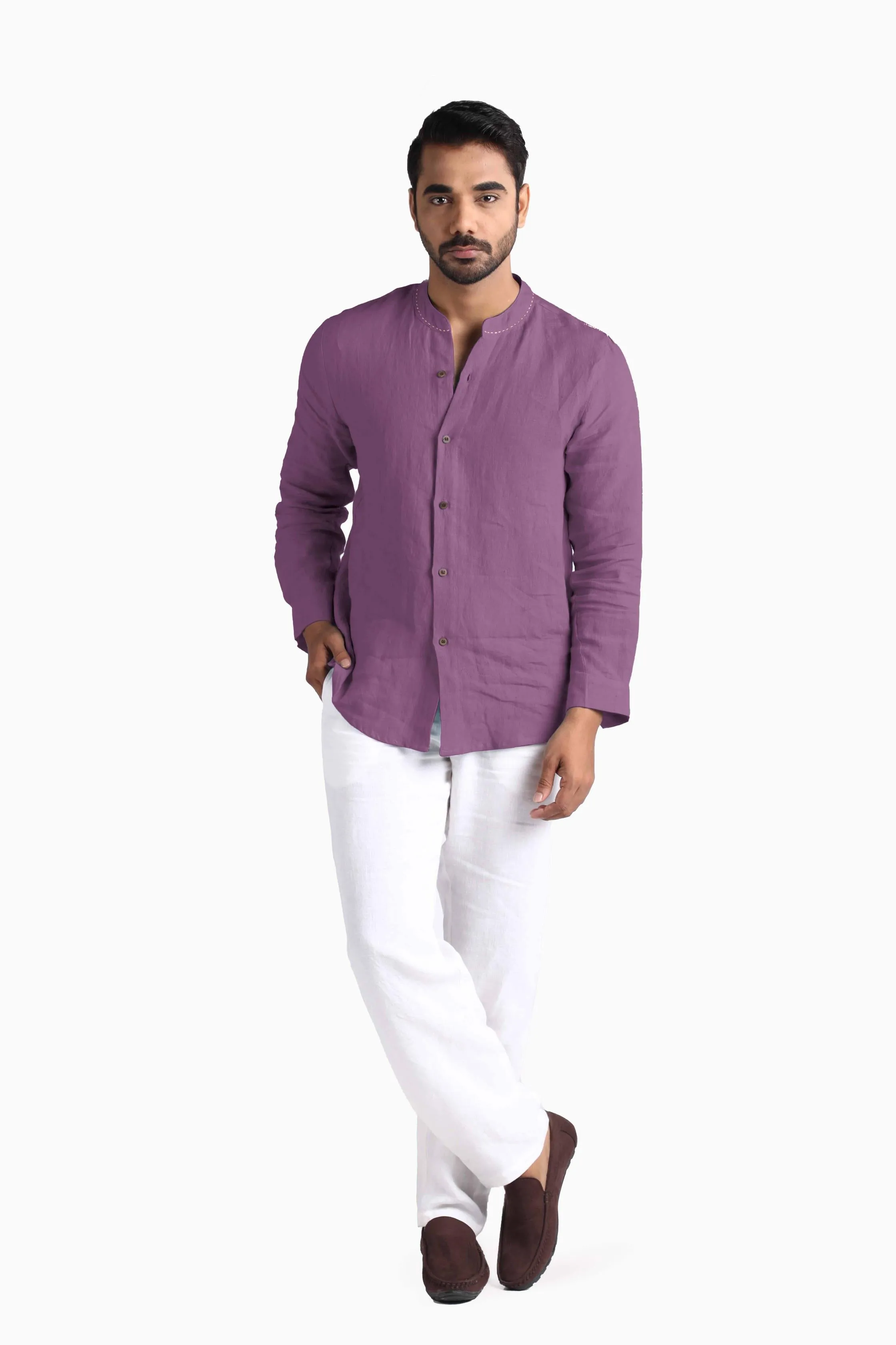 Linen Drake Shirt-Sunburnt Yellow