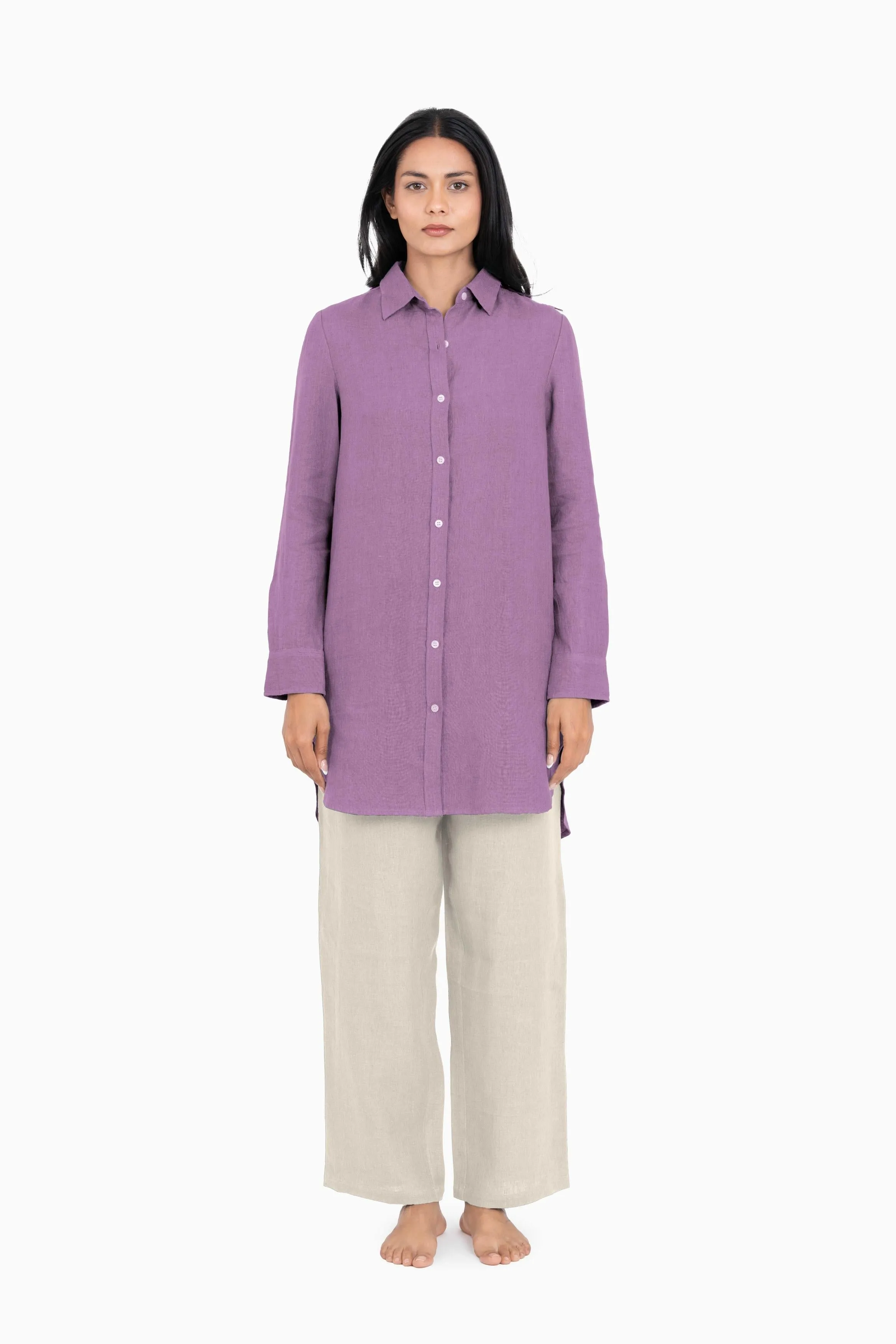 Linen Ginger Long Shirt-Brown Bean