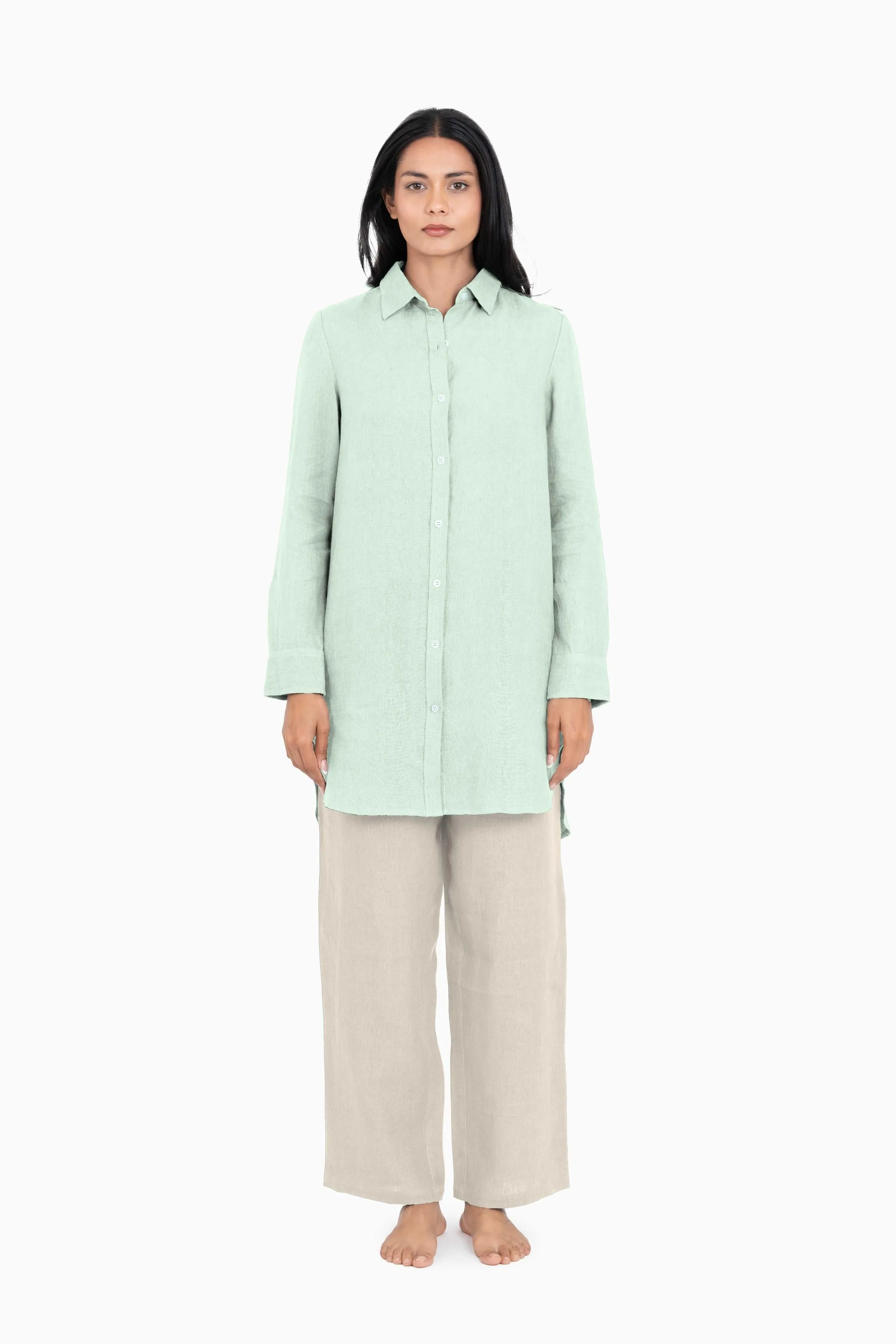 Linen Ginger Long Shirt-Brown Bean