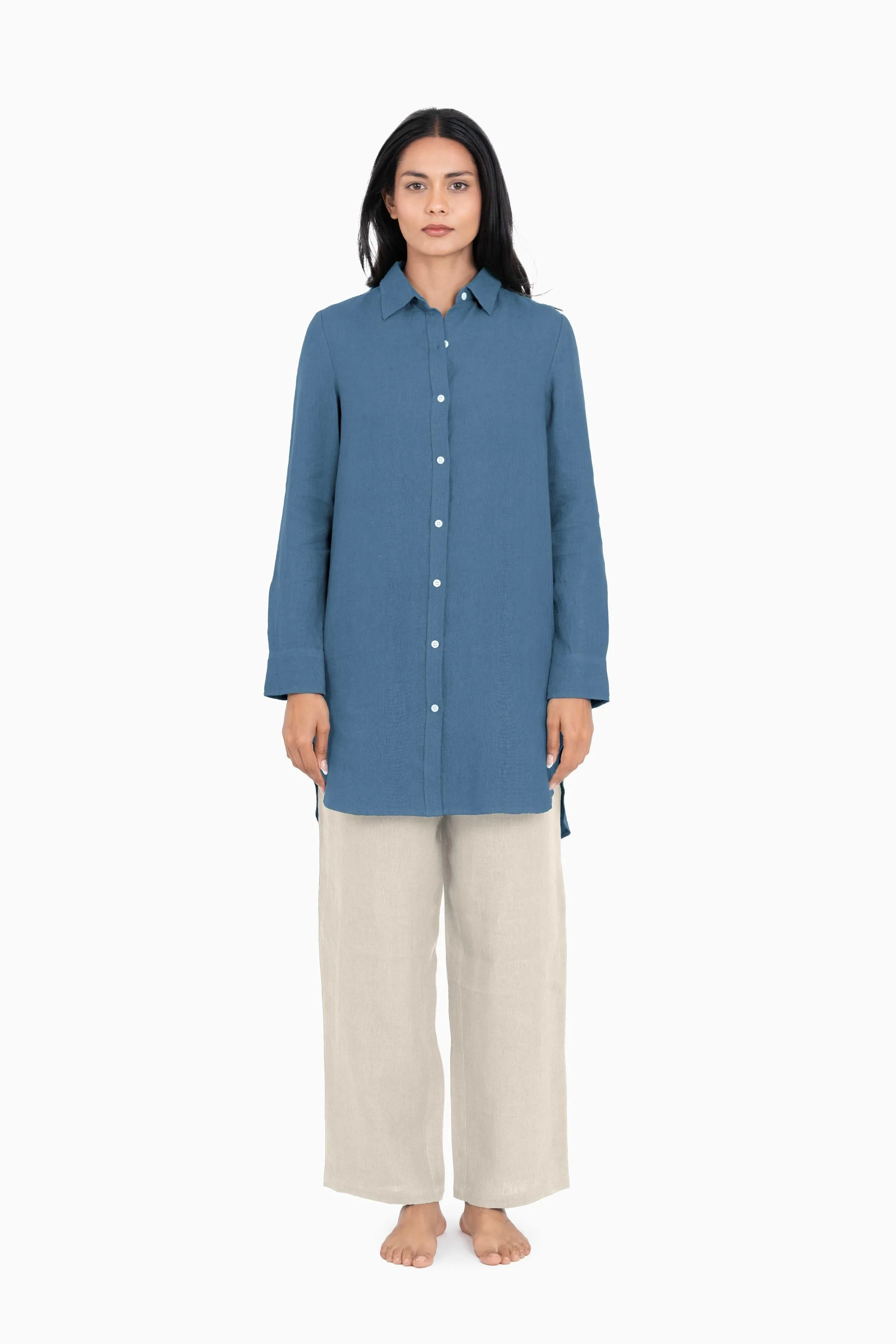 Linen Ginger Long Shirt-Brown Bean