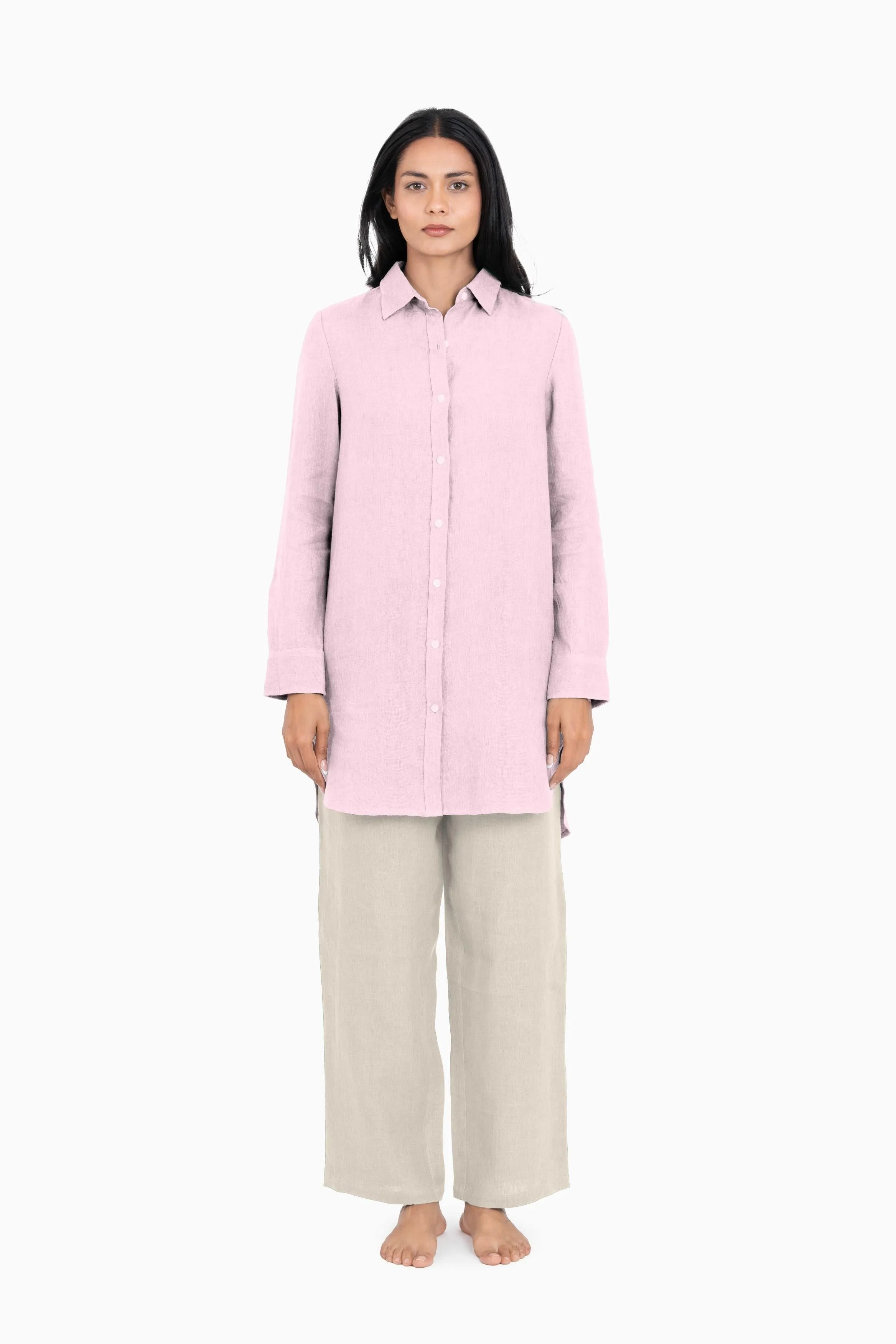 Linen Ginger Long Shirt-Brown Bean