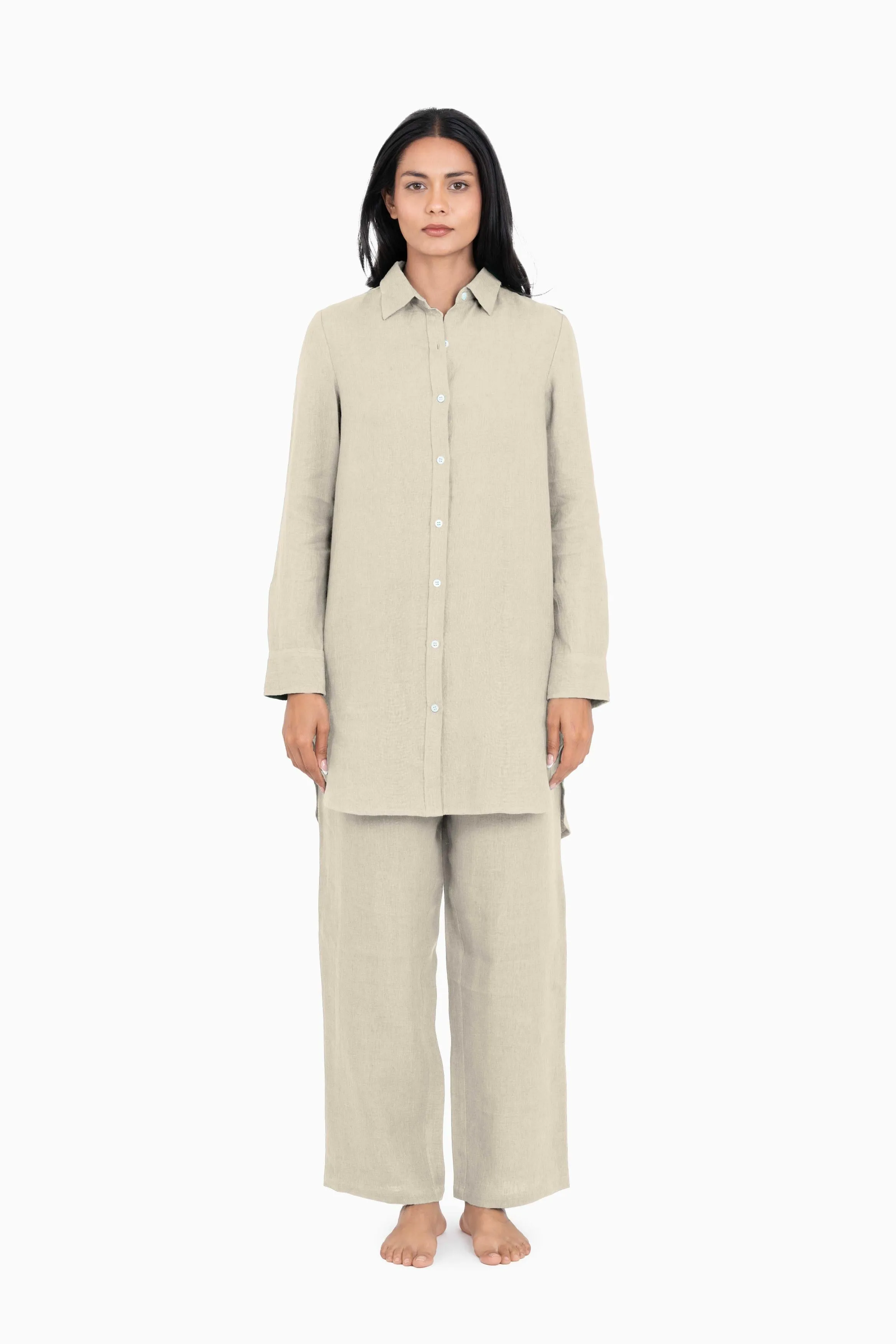 Linen Ginger Long Shirt-Brown Bean